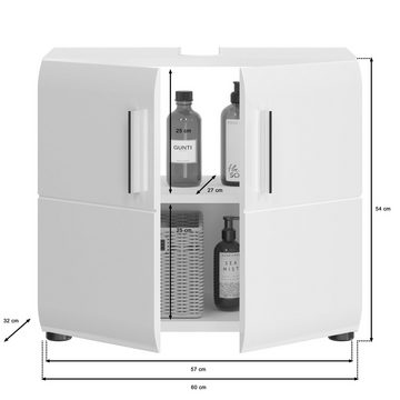 möbelando Waschbeckenunterschrank Ice (BxHxT: 60x54x32 cm) in weiß/weiß hochglanz mit 2 Türen und 2 Fächern