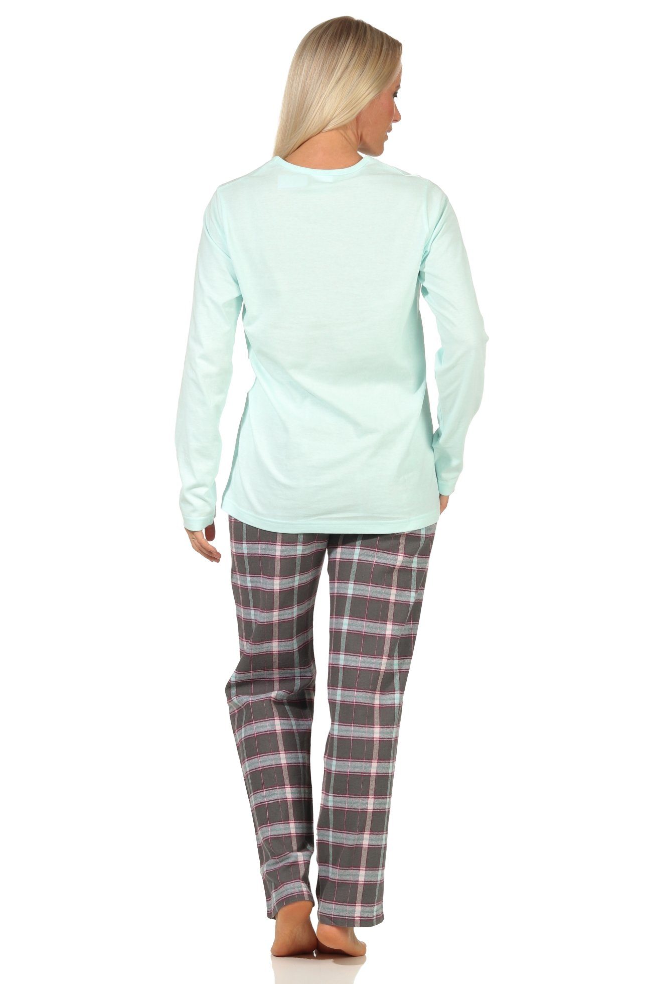 Creative by Normann Pyjama Pyjama Single Flanell Hose Mix Damen & Match Jersey, aqua Flanell Top
