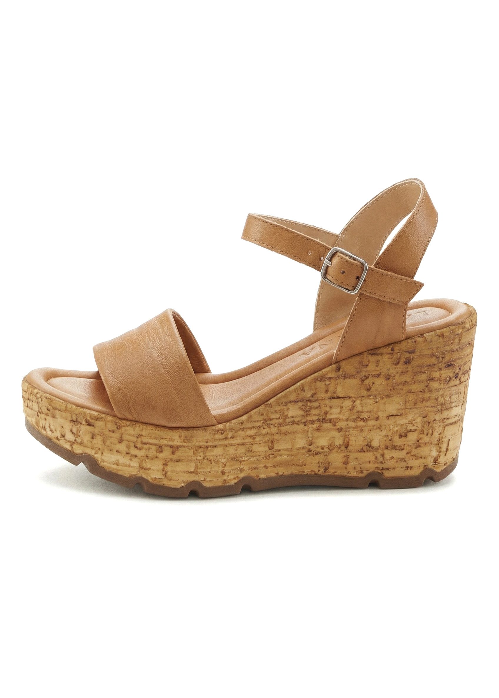 LASCANA Sommerschuh, offener Schuh, Sandale, Sandalette NEU aus Leder mit Keilabsatz