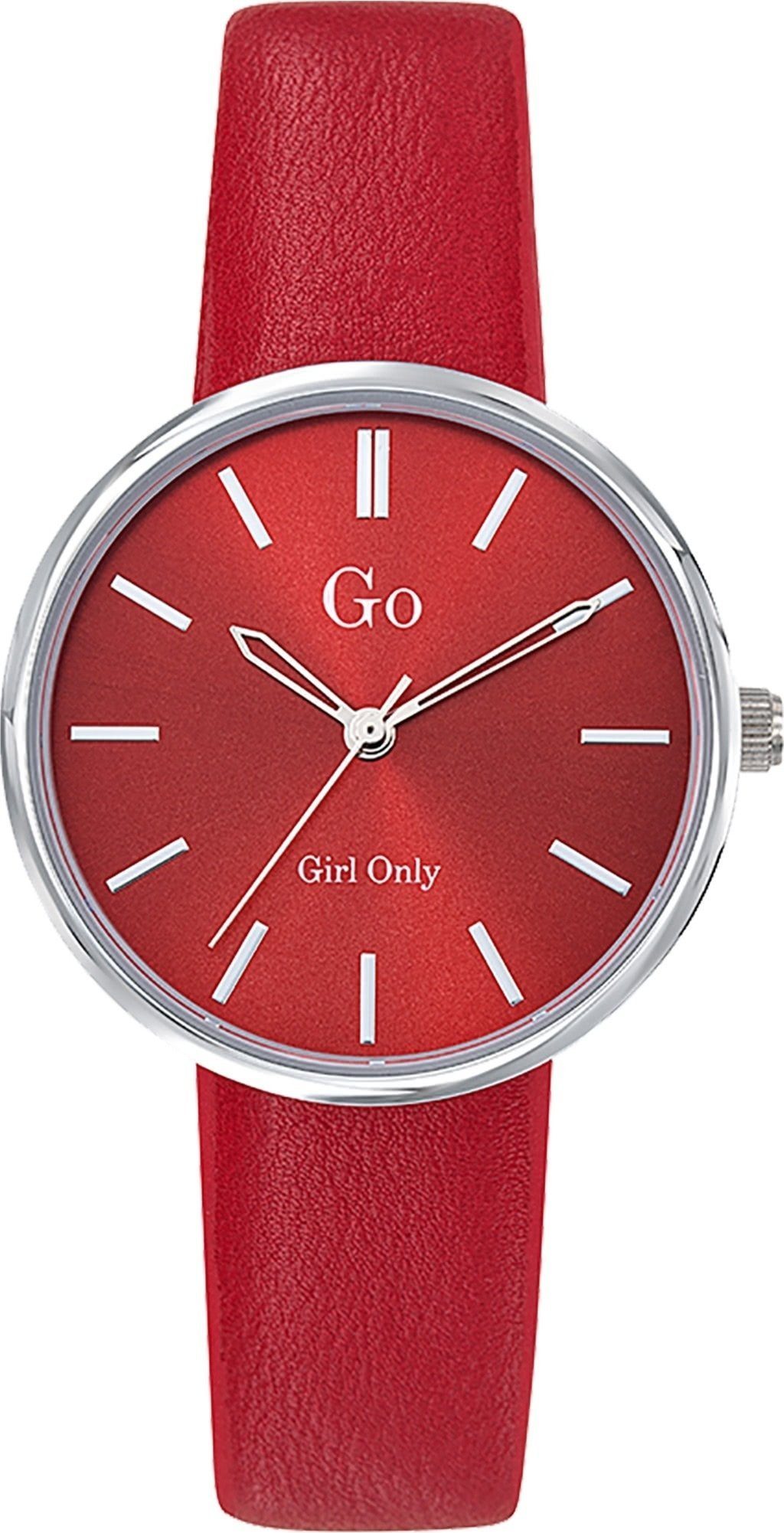 Girl Only Quarzuhr Girl Only Damen Armbanduhr rot, (Analoguhr), Damenuhr GO rot, mittel (ca. 32mm) Lederarmband, Casual-Style