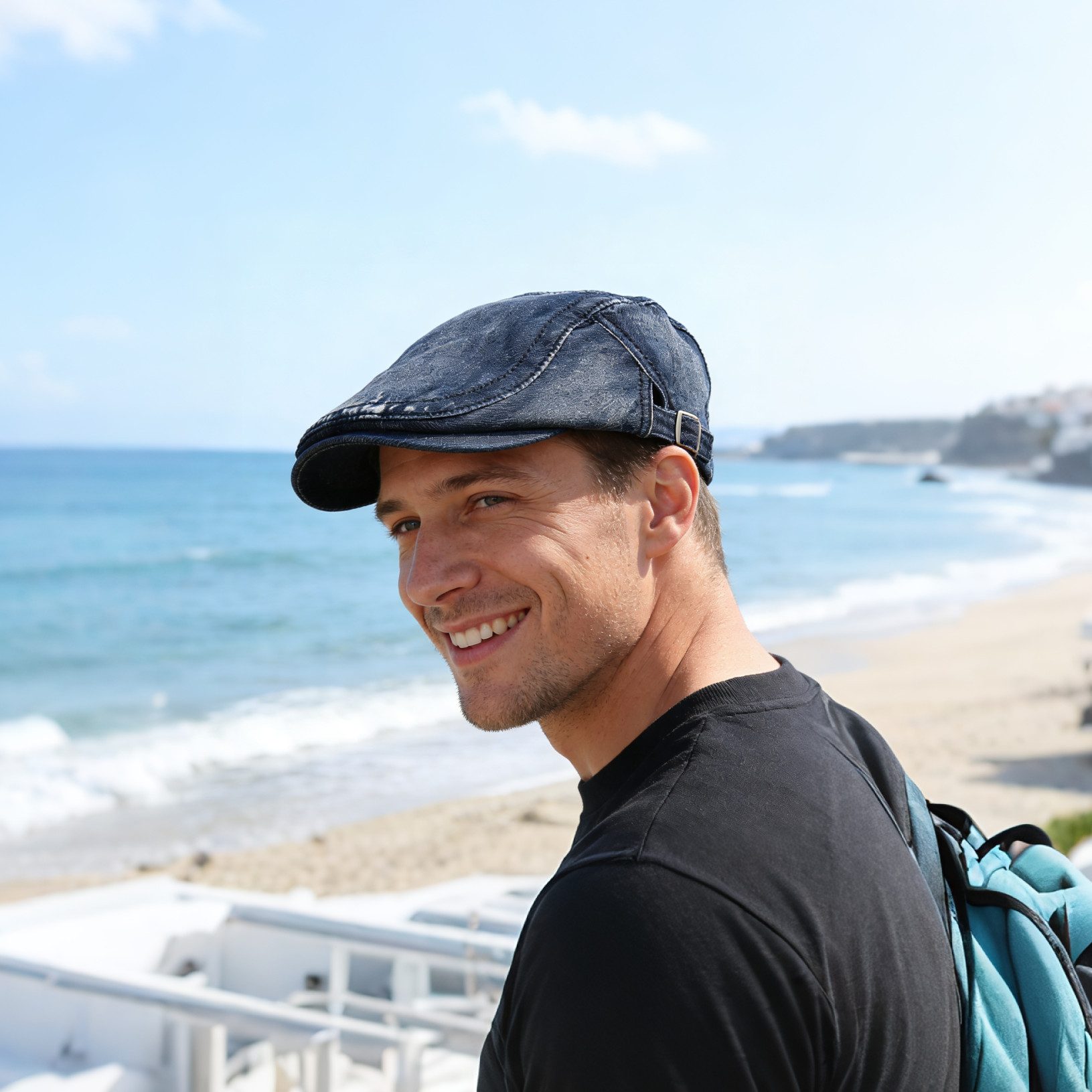 MIRROSI Schiebermütze mit Shirm, Stoff aus Jeans, aus 100% Baumwolle (Herrenmütze, Outdoor Cap, Flatcap, Gatsby Cap, Feldmütze) Atmungsaktiv, Einheitsgröße, Unisex, Damen Herren