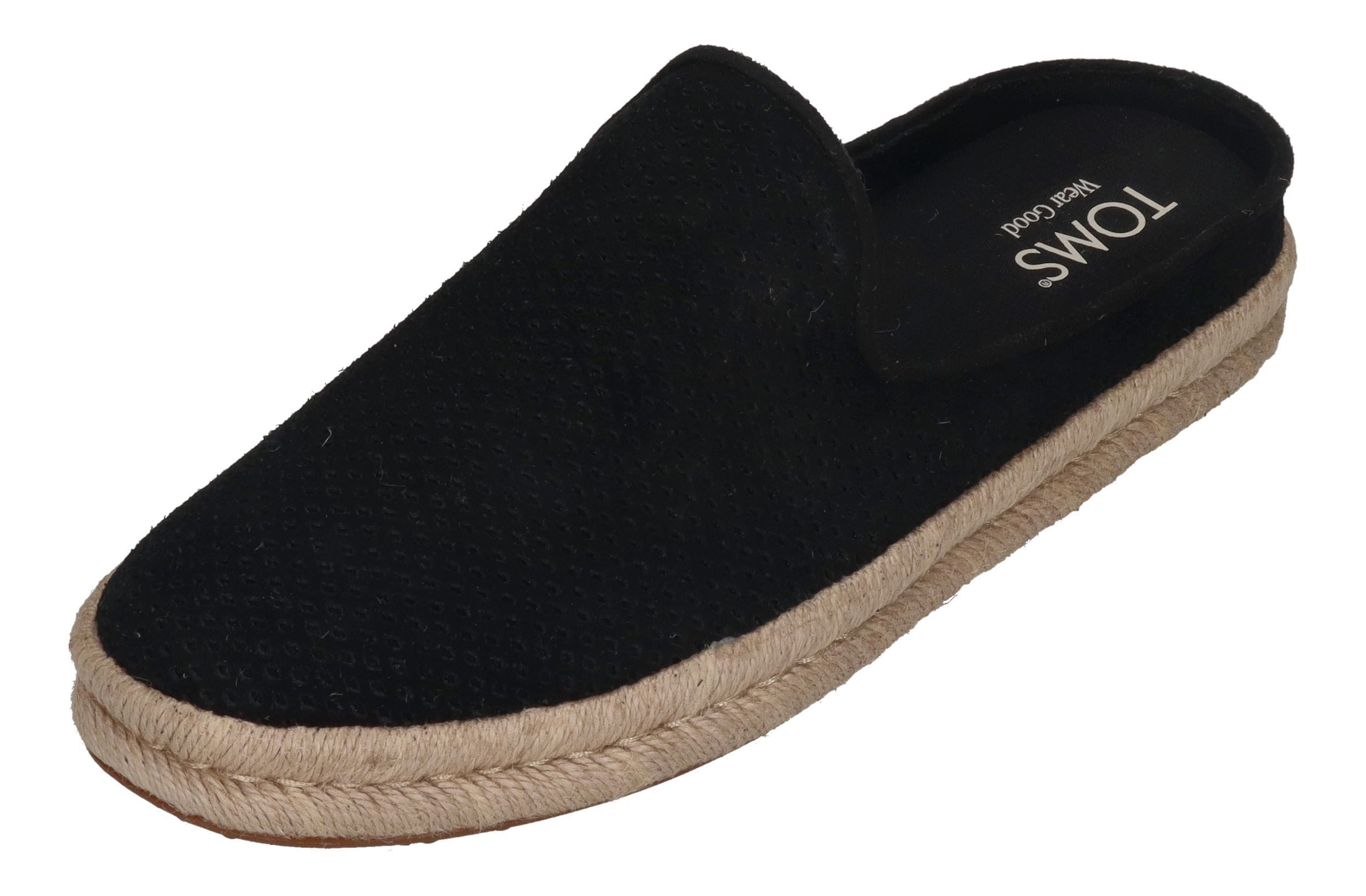 TOMS SANTIAGO MULE Espadrille Black Diamond Perforated Suede