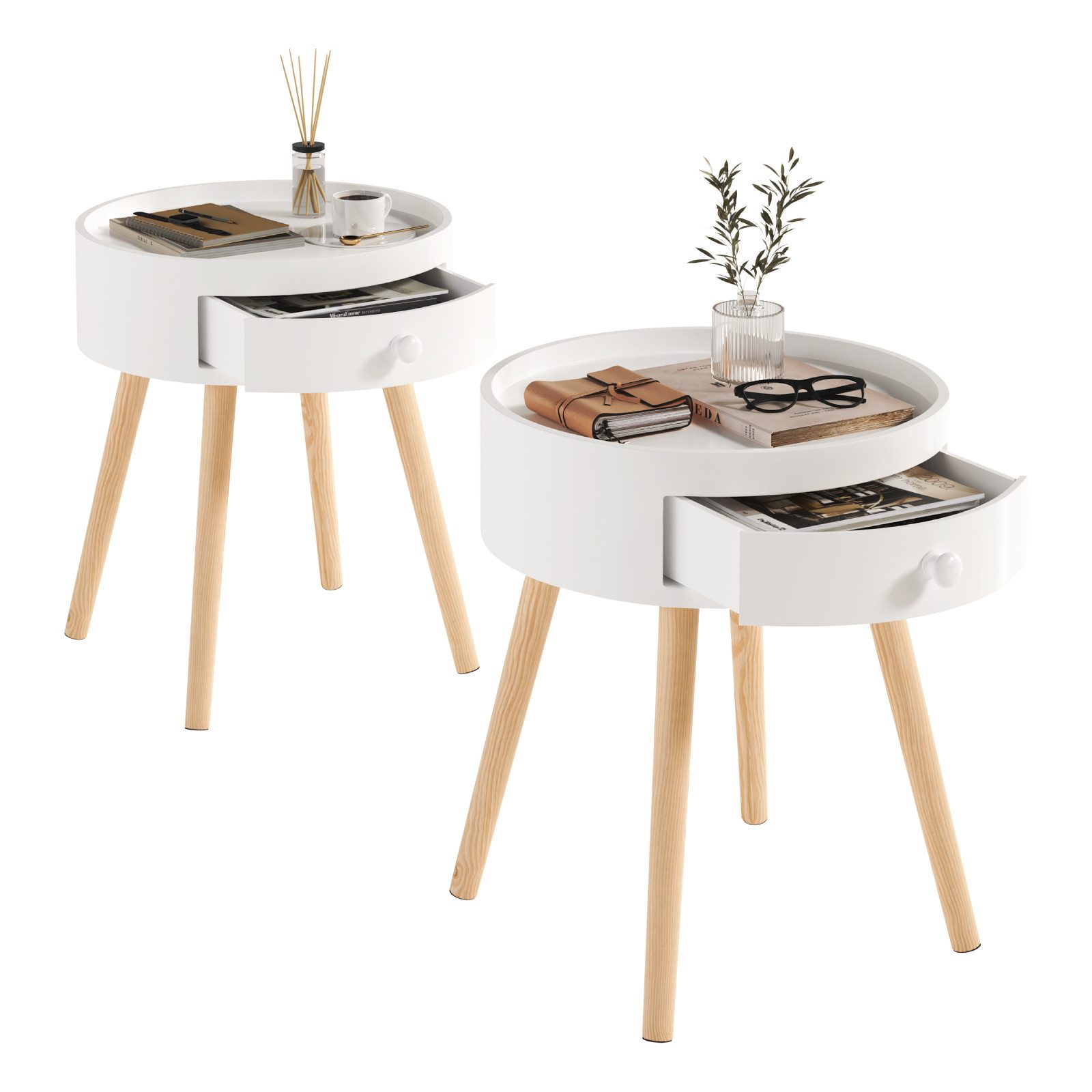 Woltu Nachttisch (2-St), Beistelltisch Nachtkommode, mit Schublade, MDF, We günstig online kaufen