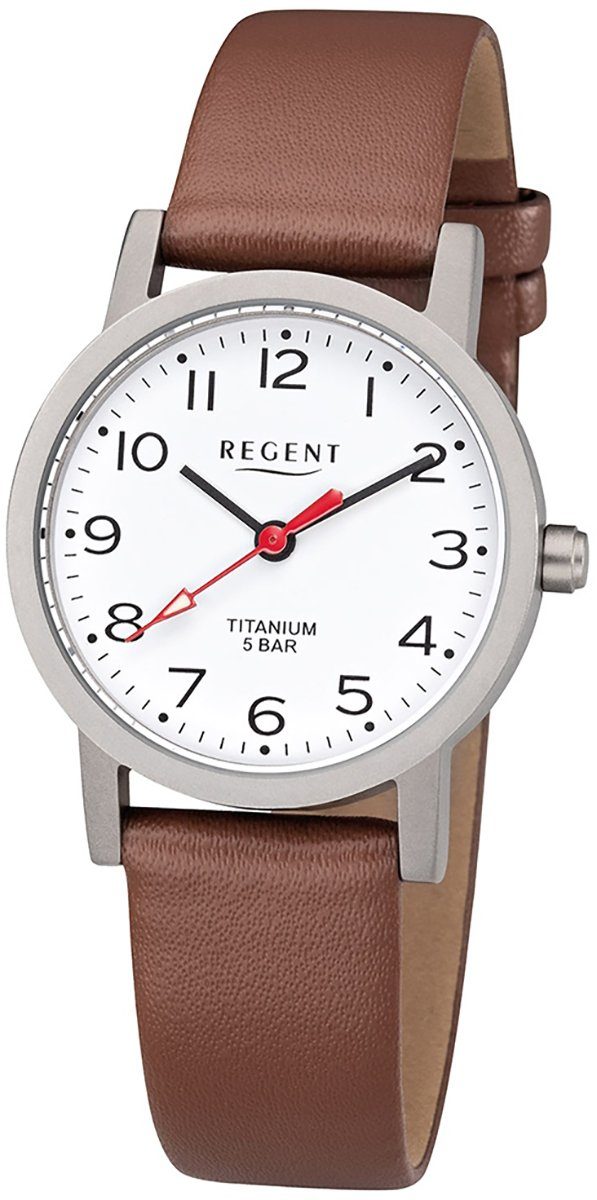 klein Uhr Regent Sekundenzeiger Damen (ca. mit F-1213 Quarzwerk, Leder 27mm), Lederarmband, rund, rotem Quarzuhr Armbanduhr Regent Damen