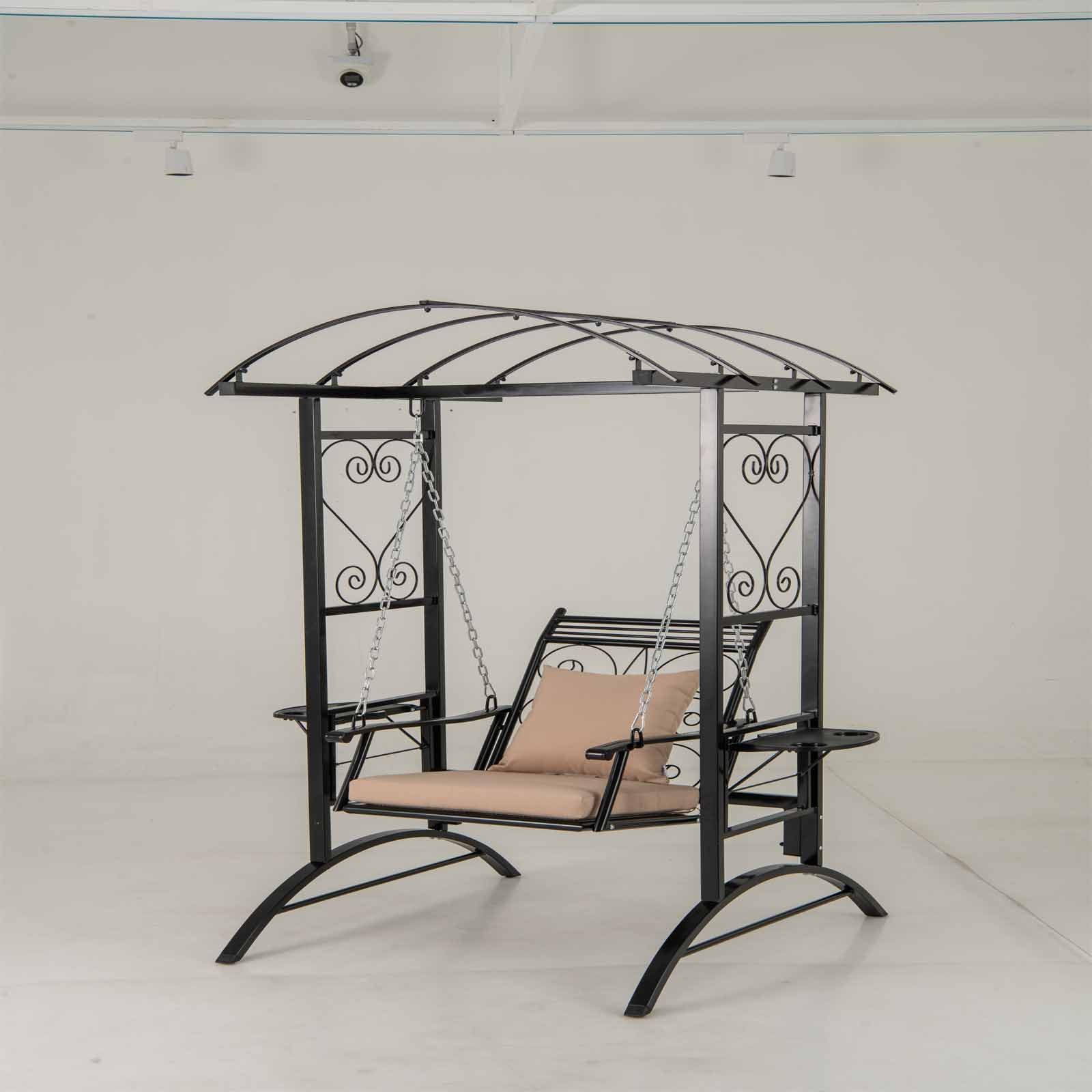 COSTWAY Hollywoodschaukel, 1-Sitzer, mit Gestell, 2 Rankgittern, Kissen