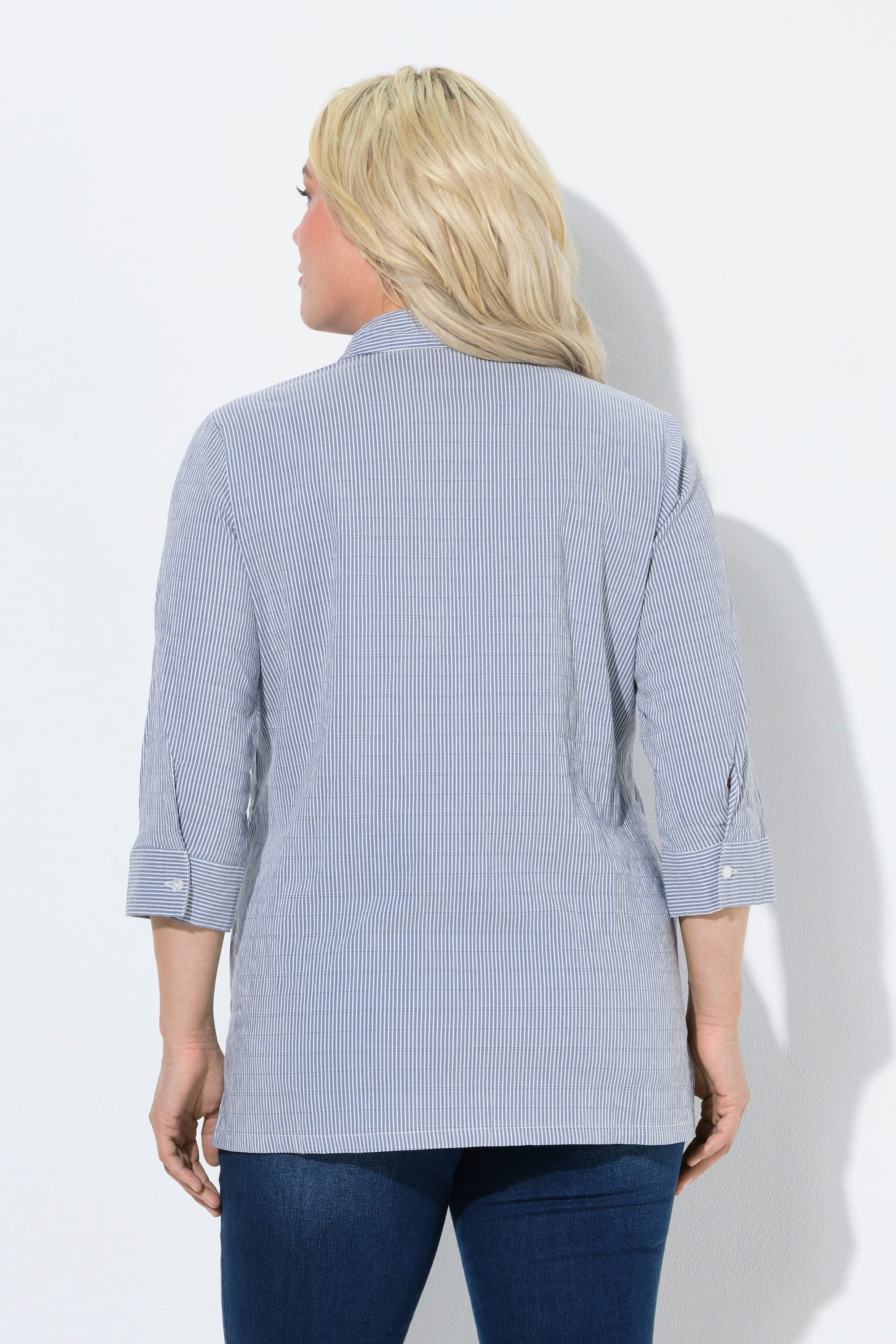 Ulla Popken Hemdbluse Bubble-Bluse Streifen Hemdkragen 3/4-Arm