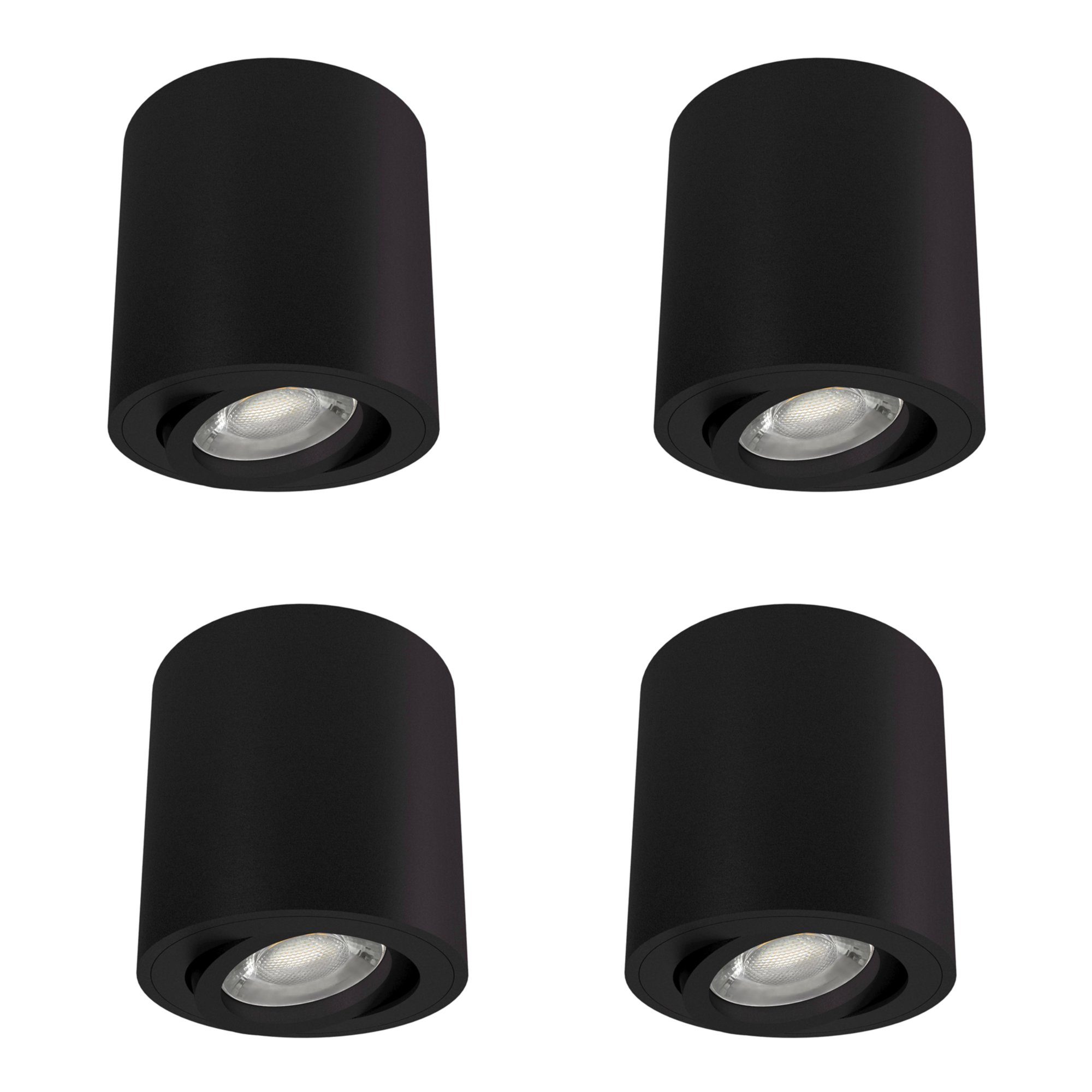 linovum LED Aufbaustrahler 4 x runde Aufbauleuchten CORI in matt schwarz & schwenkbar, Leuchtmittel nicht inklusive, Leuchtmittel nicht inklusive