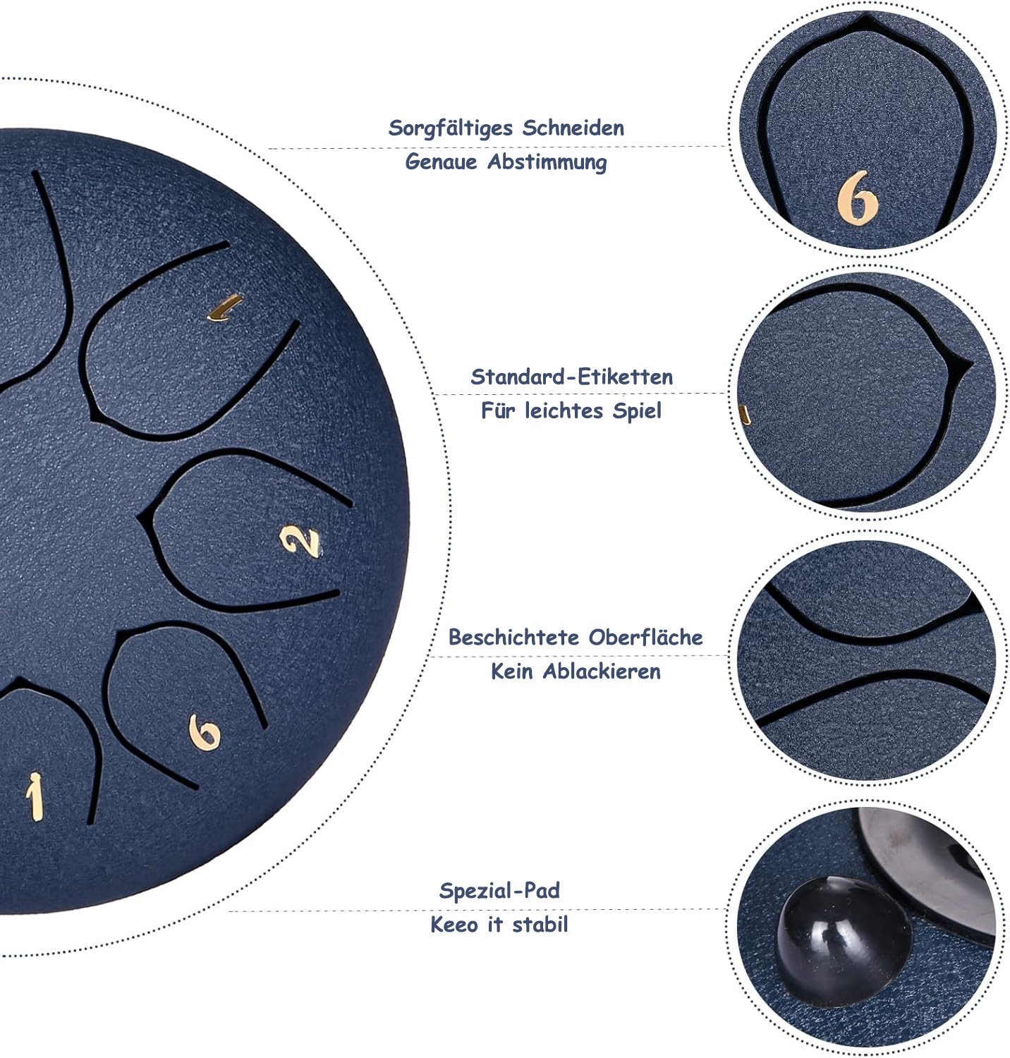 SinLaw Steel Tongue Drum 6“ Stahlzungentrommel, 8-Tasten-Zungentrommel für Meditation und Yoga, 1-St., Mit Schlägel, Tragetasche und Fingerschutz, rutschfester Gummifuß