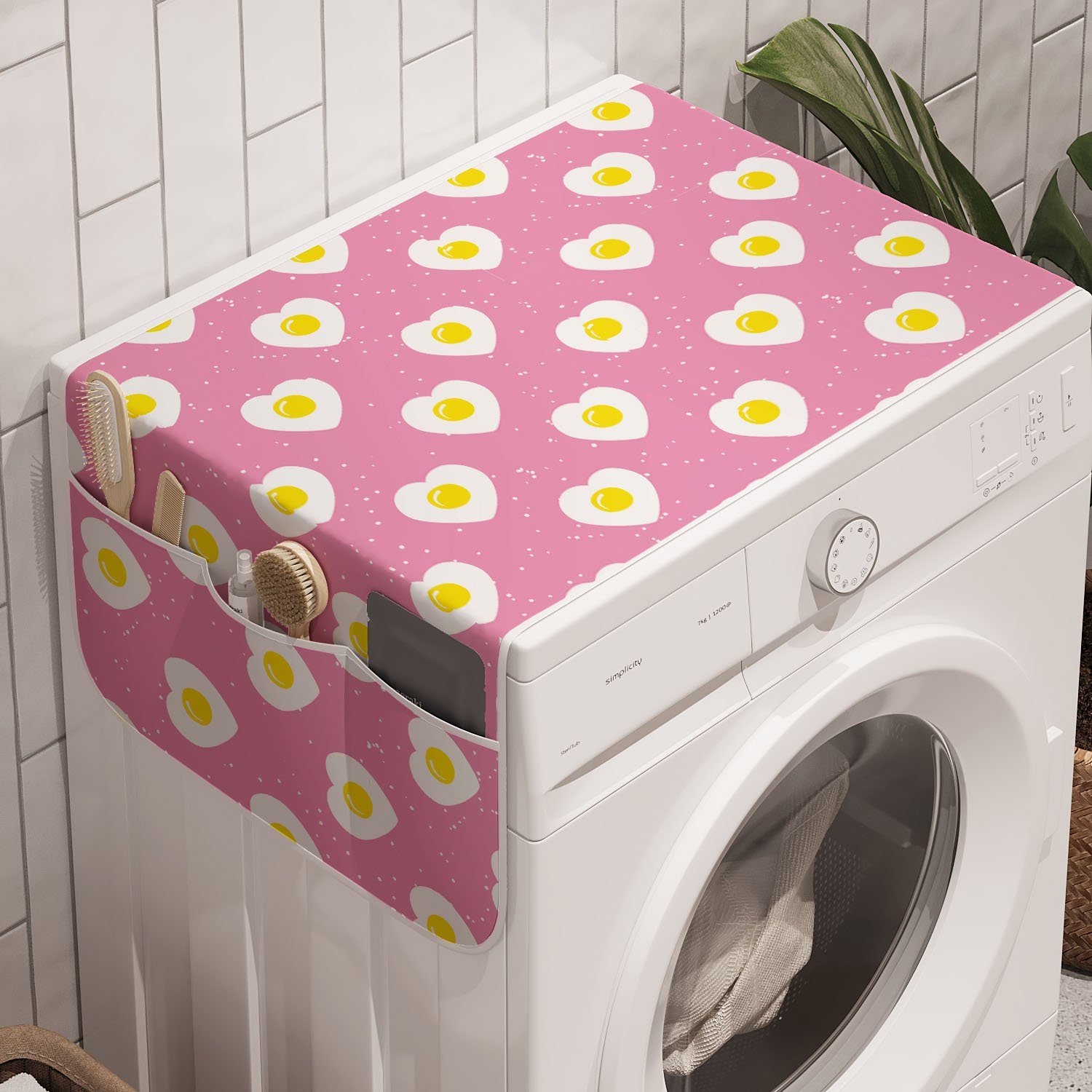 Abakuhaus Badorganizer Anti-Rutsch-Stoffabdeckung für Waschmaschine und Trockner, Romantisch Herz-geformte Eier Entwurf