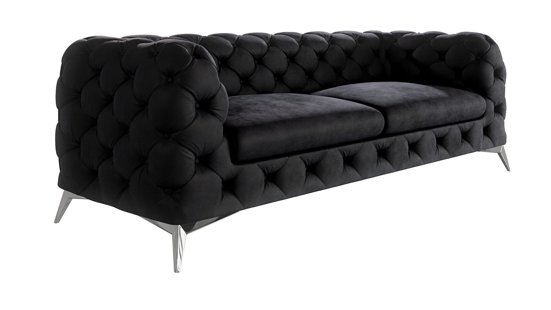 S-Style Möbel Chesterfield-Sofa Kalina, 3-Sitzer mit silbernen Metall Füßen, mit Wellenfederung