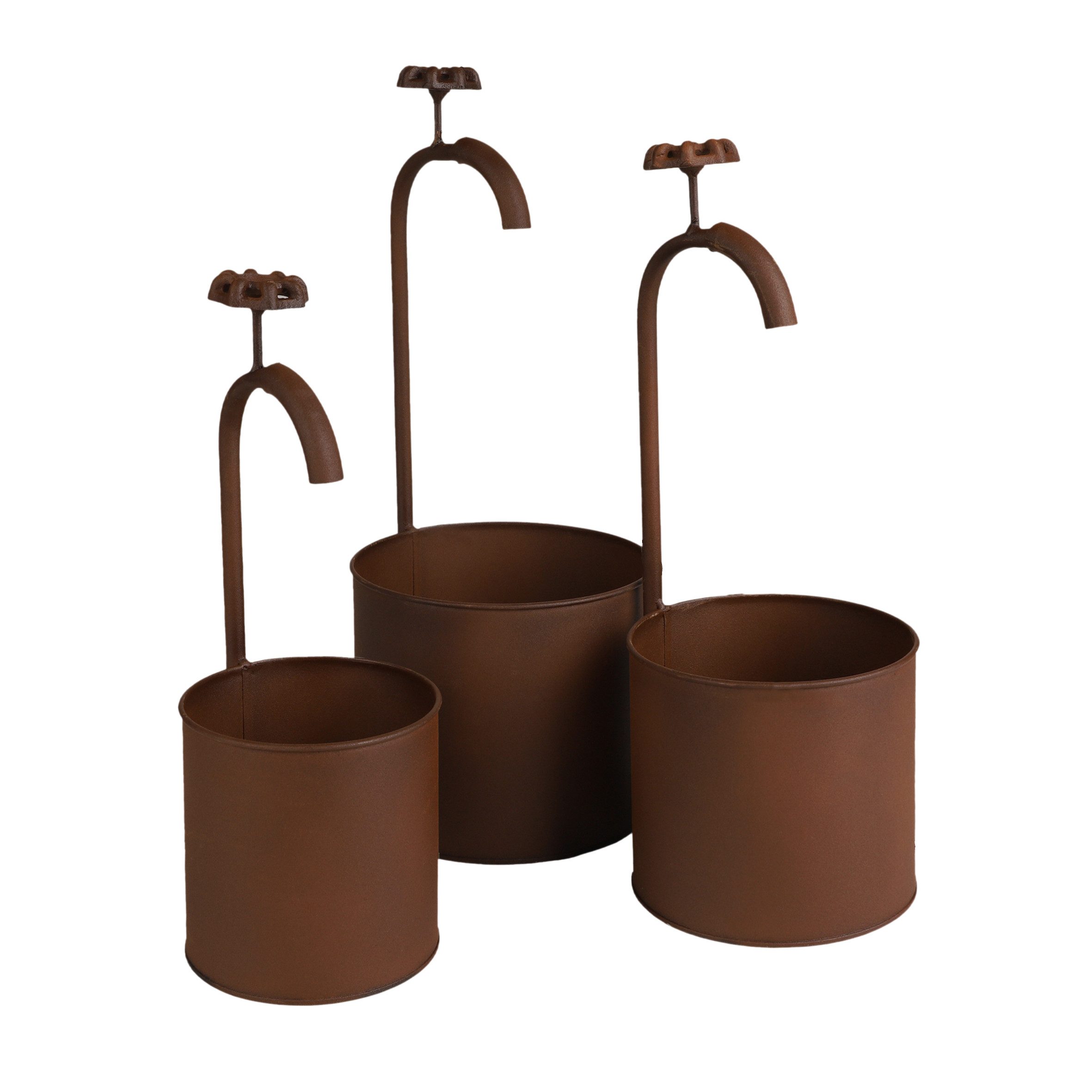 Spetebo Blumentopf Übertopf mit Deko Wasserhahn Rost Optik (Artikel, 1 St., 3er Set), Vintage Design