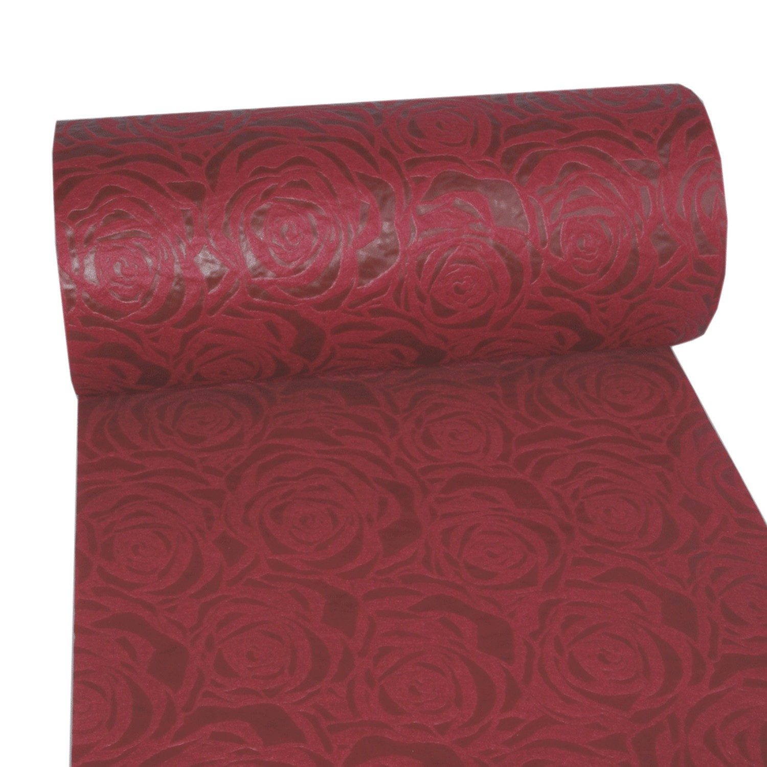 Deko AS Tischläufer Dekoflor® Tischläufer Rosenmuster - 300mm - 5m - bordeaux - wasserab (1-tlg, 1 Rolle Tischläufer), Strapazierfähig