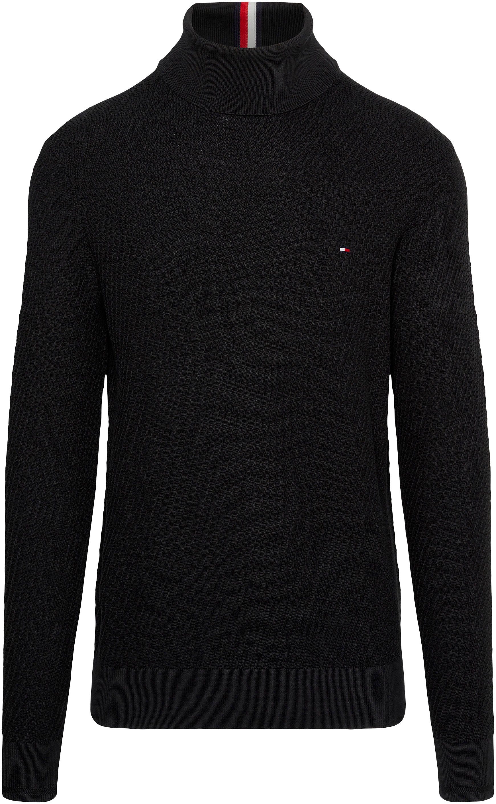 Tommy STRUCTURE Rollkragenpullover Hilfiger RECTANGULAR NK ROLL black