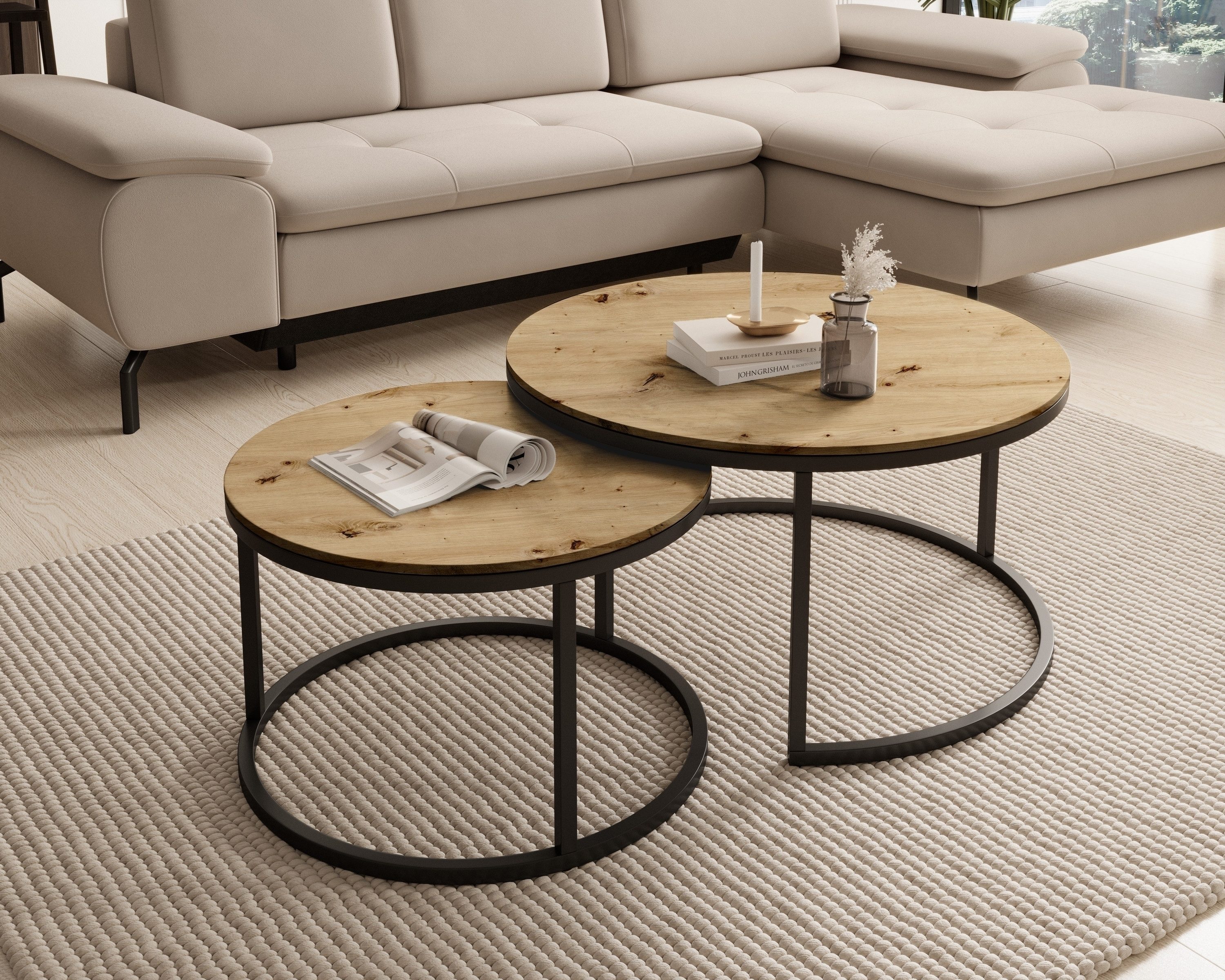 PREISBRECHER Satztisch Gino 2 (2er Set), (2er Set) in Eiche Dekor, schwarz, günstig online kaufen