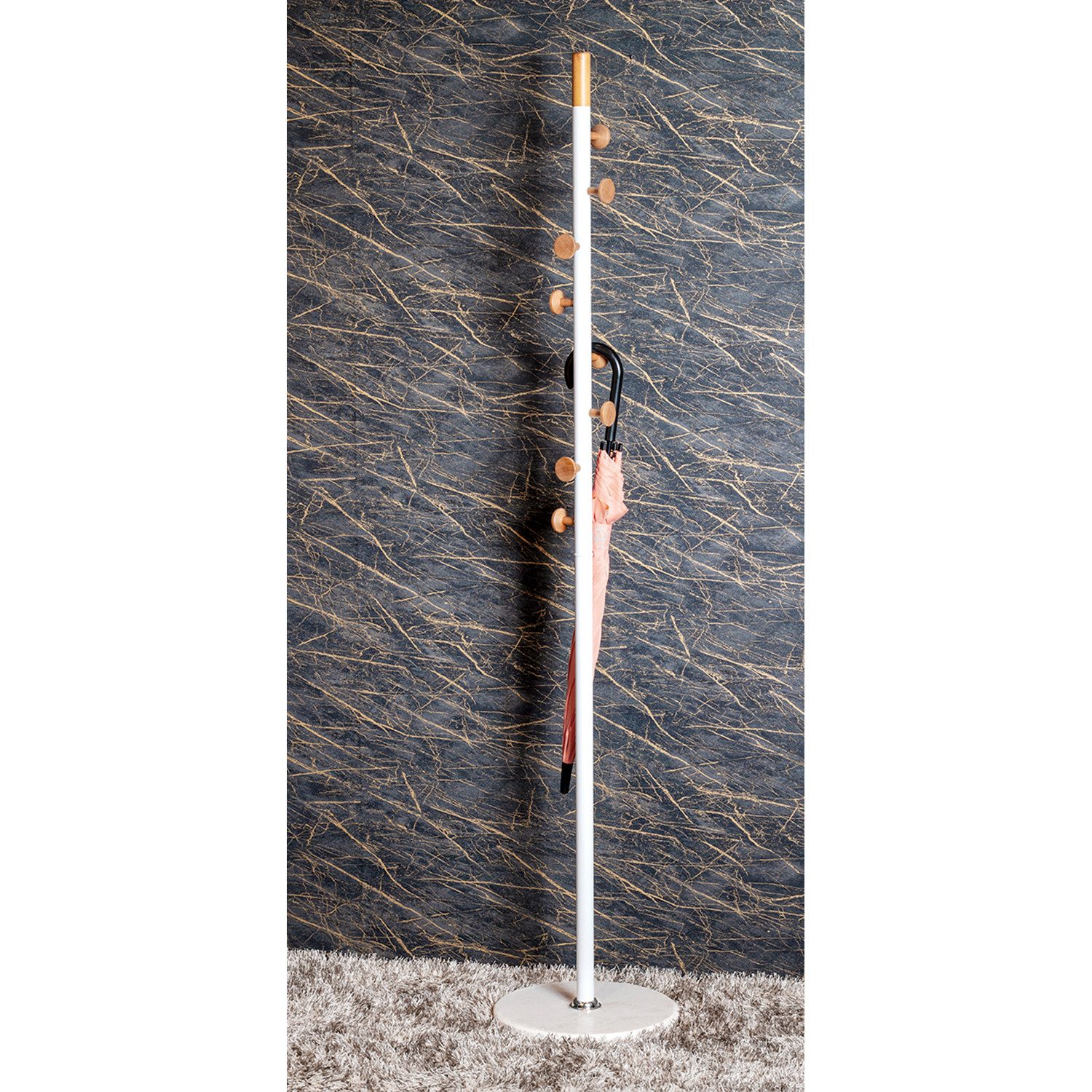 HAKU Garderobenständer Garderobenständer natur, weiß - Kleiderständer, Metall-H 178 x Ø 35 cm, (1xGarderobenständer, Hakenständer - Aufhängeständer), Garderobenständer aus Metall, Kleiderständer, Standgarderobe