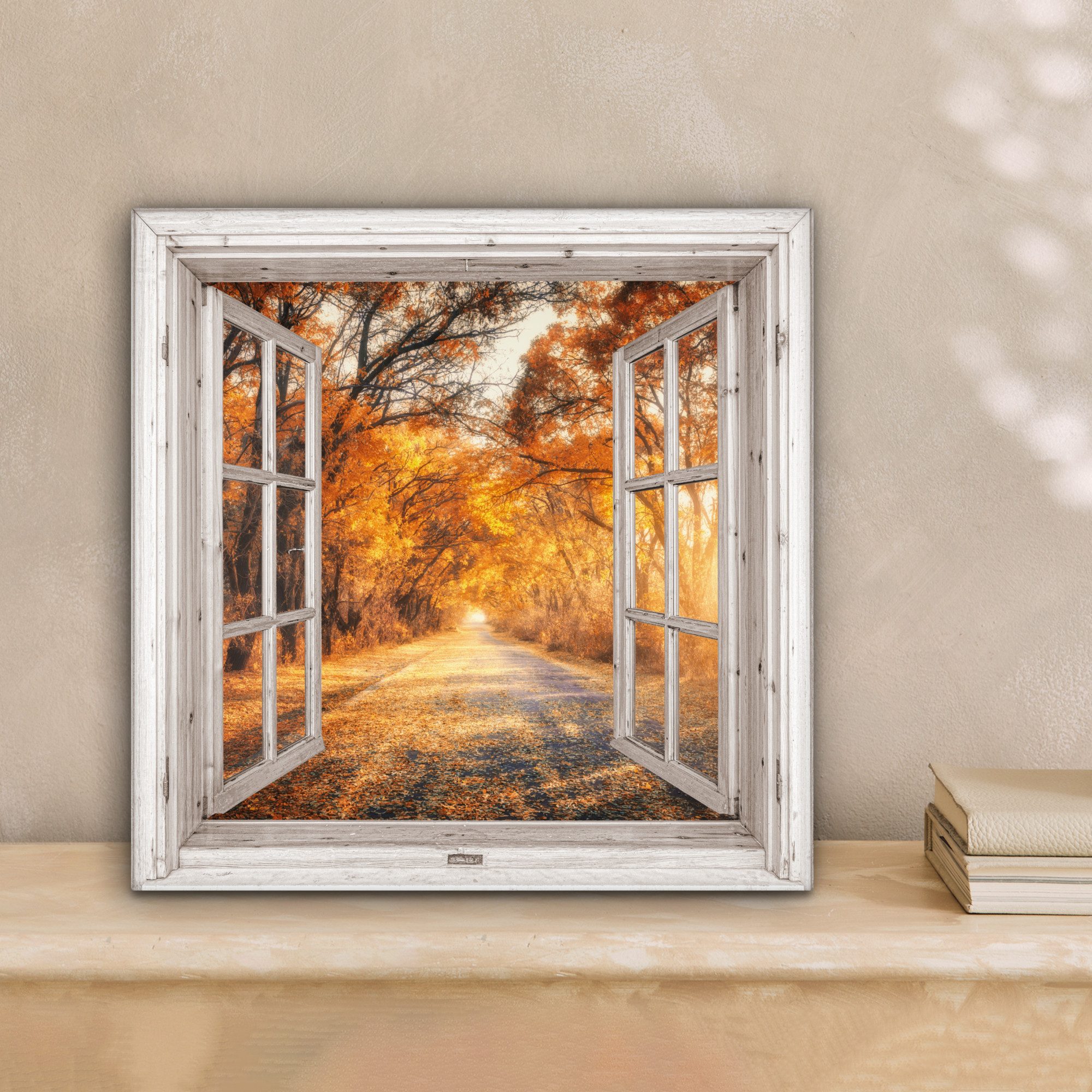 OneMillionCanvasses® Leinwandbild Wald - Herbst - Bäume - Weg - Natur - Fen günstig online kaufen