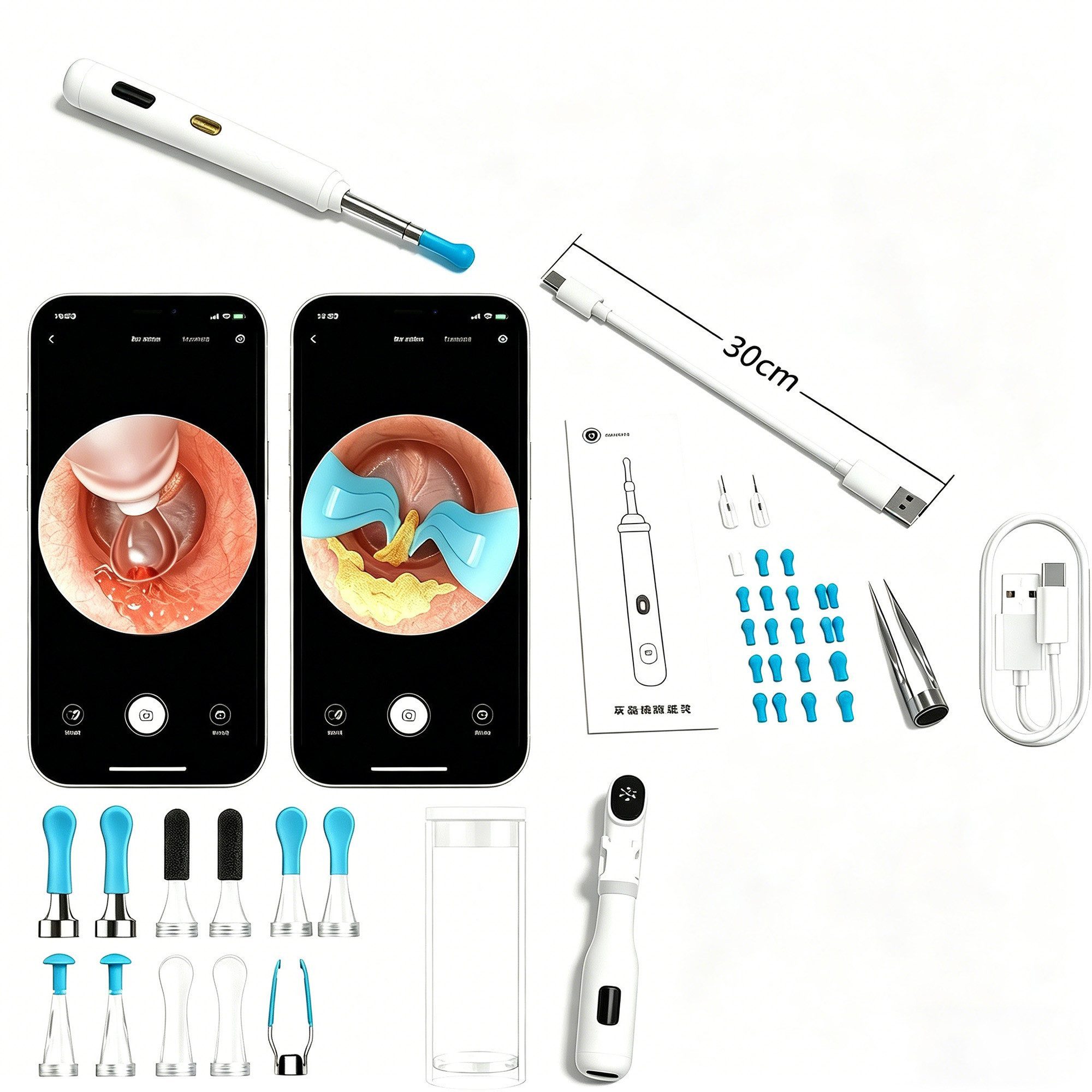 Fyrove Ohrenreiniger Kabelloser visueller Ohrreiniger mit Kamera für Heim-Ohrpflege, Spar-Set 1-tlg., Ohrenreiniger mit Otoskop, Set mit Pinzette & Dropper, 1080P HD WiFi mit Pinzette für Erwachsene für Kinder für Baby