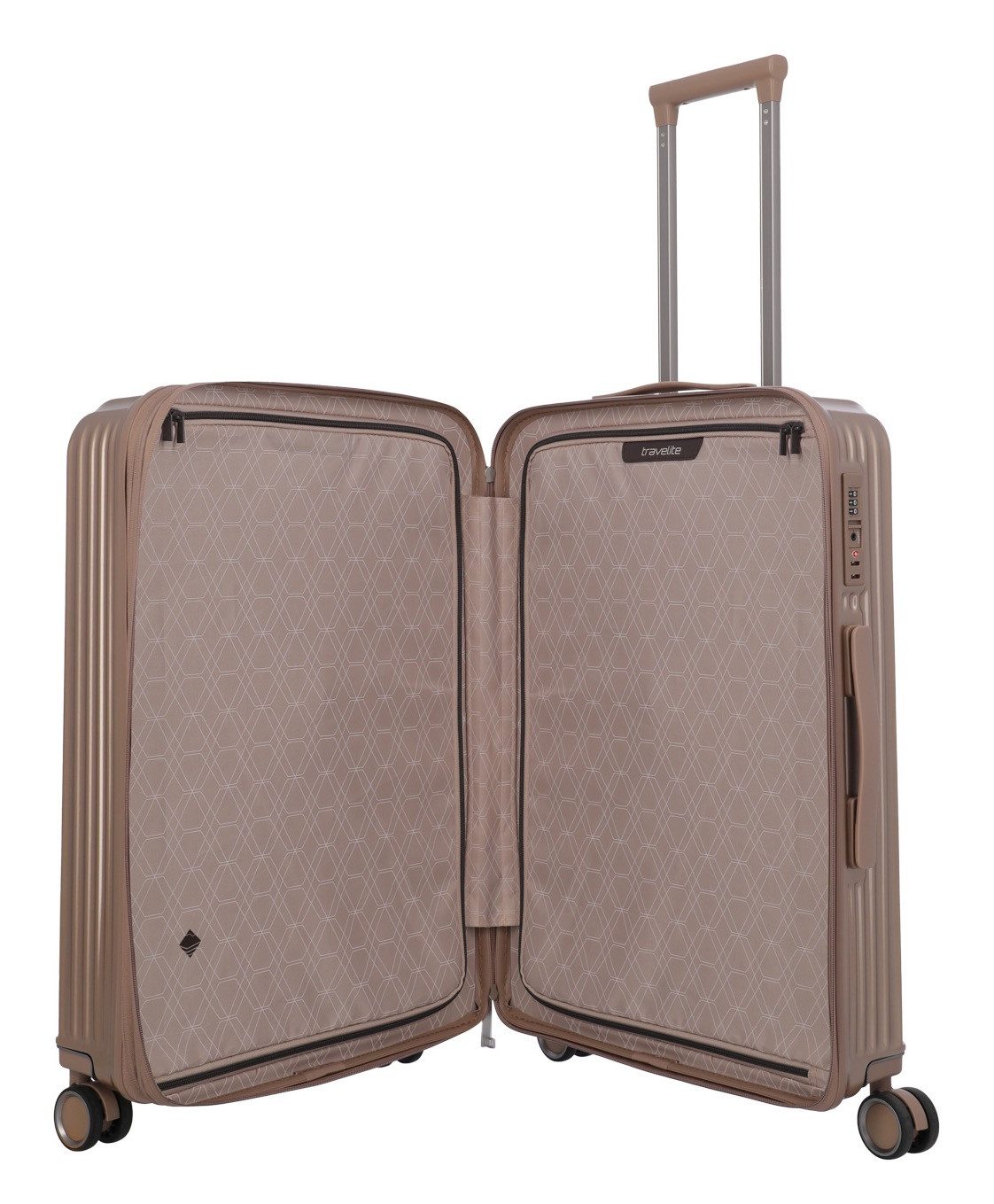 travelite Hartschalen-Trolley PAROS Reisekoffer Hartschale, 4 Rollen, Kreuzspanngurten – robustes ABS-Reisegepäck