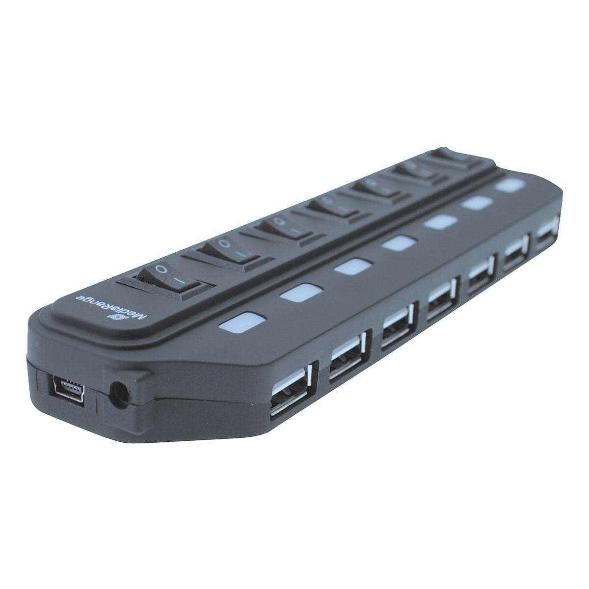 Mediarange MRCS504 USB-Adapter, USB-2.0 Hub 1:7, mit separaten Schaltern
