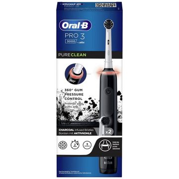 Oral-B Elektrische Zahnbürste Pro 3 3000 Pure Clean Black NEW, Reiseetui, Andruckkontrolle