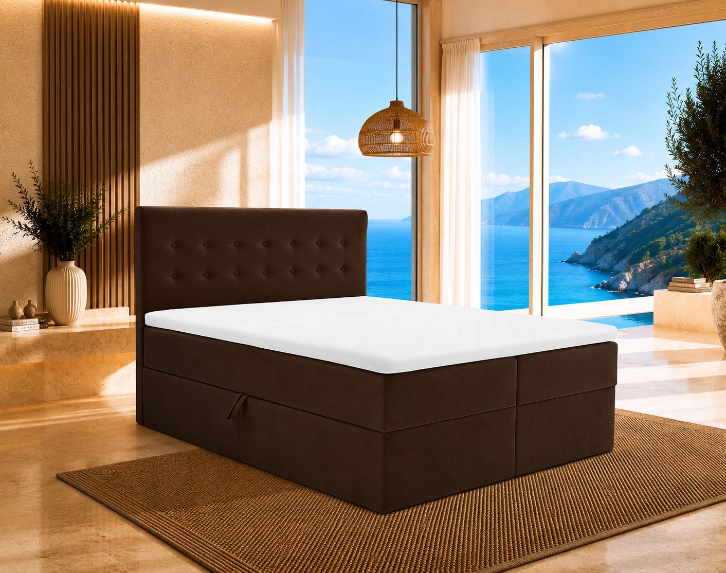 Best for Home Boxspringbett Polsterbett mit 7-Zonen-Taschenfederkernmatratze und Schubladen (Komplettset (Boxspringbett inkl. 2 Matratzen, Topper & Stauraum-Schubladen), 6-St., 140x200 160x200 180x200 200x200 cm)