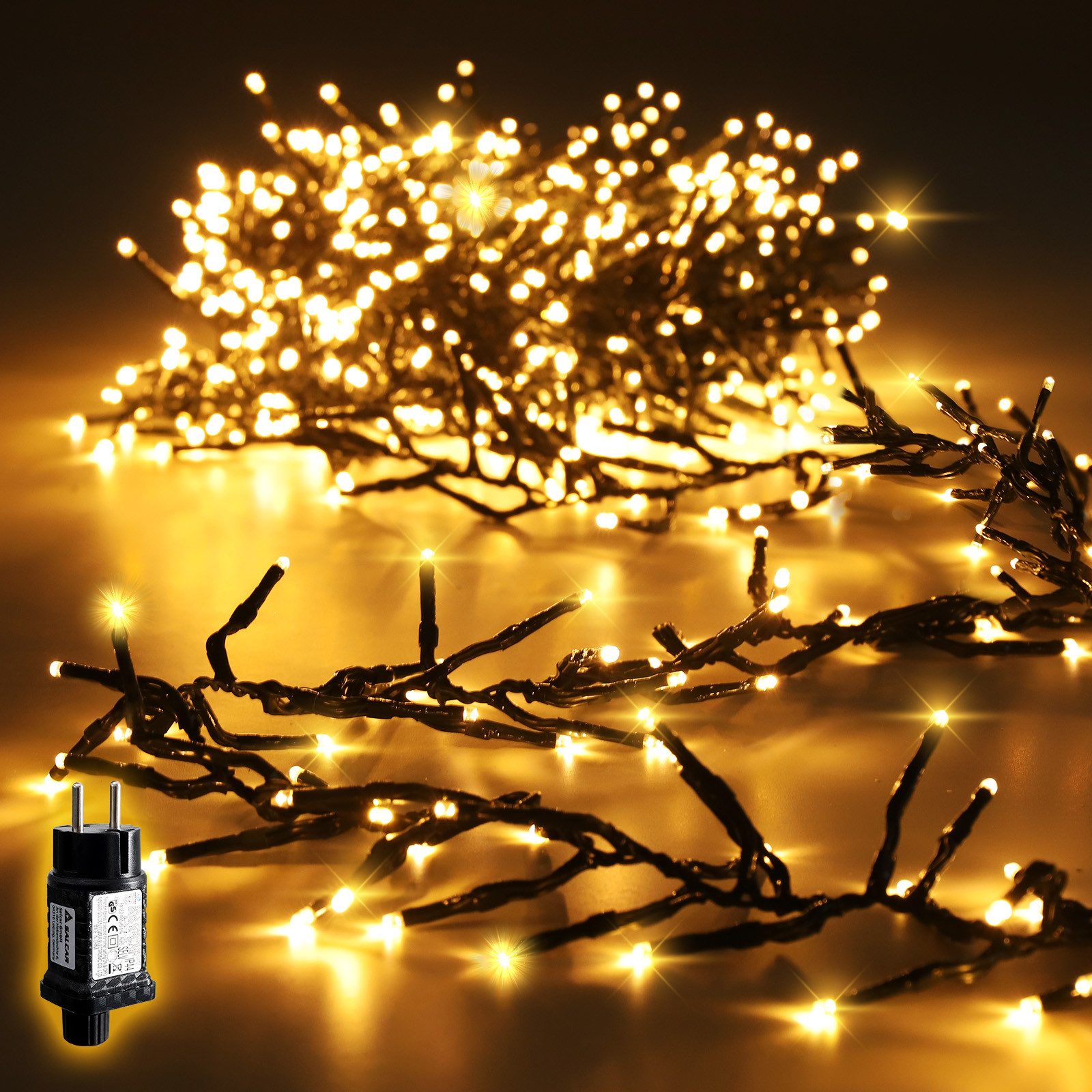 Salcar LED-Lichterkette LED Cluster Lichterkette Außen Weihnachtslichterkette Warmweiß & Bunt, 15m 1500er LED 8 Modi und Memory, Christbaumbeleuchtung