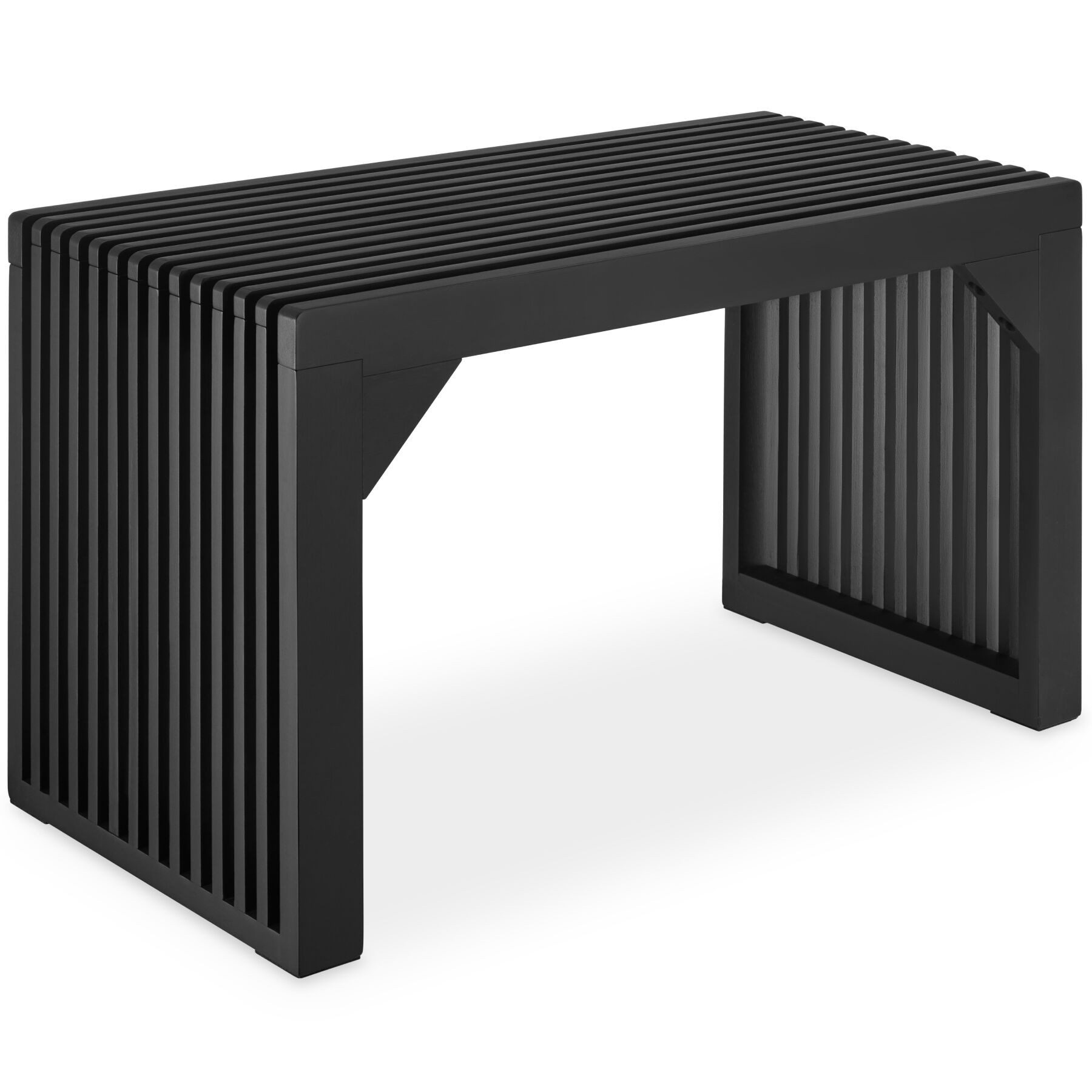 tectake Sitzhocker Bank mit Lamellenoptik aus lackiertem Bambus, belastbar 350 kg (Holz Sitzbank Ribb, in Schwarz), Mit Winkelverstärkung und bodenschonenden Filzgleitern