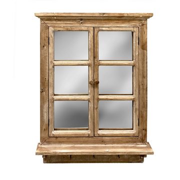 HTI-Living Wandspiegel Dekofenster mit Spiegel Braun (Stück, 1-St., 1 Wandspiegel), Wandspiegel mit Hakenleiste nostalgisch