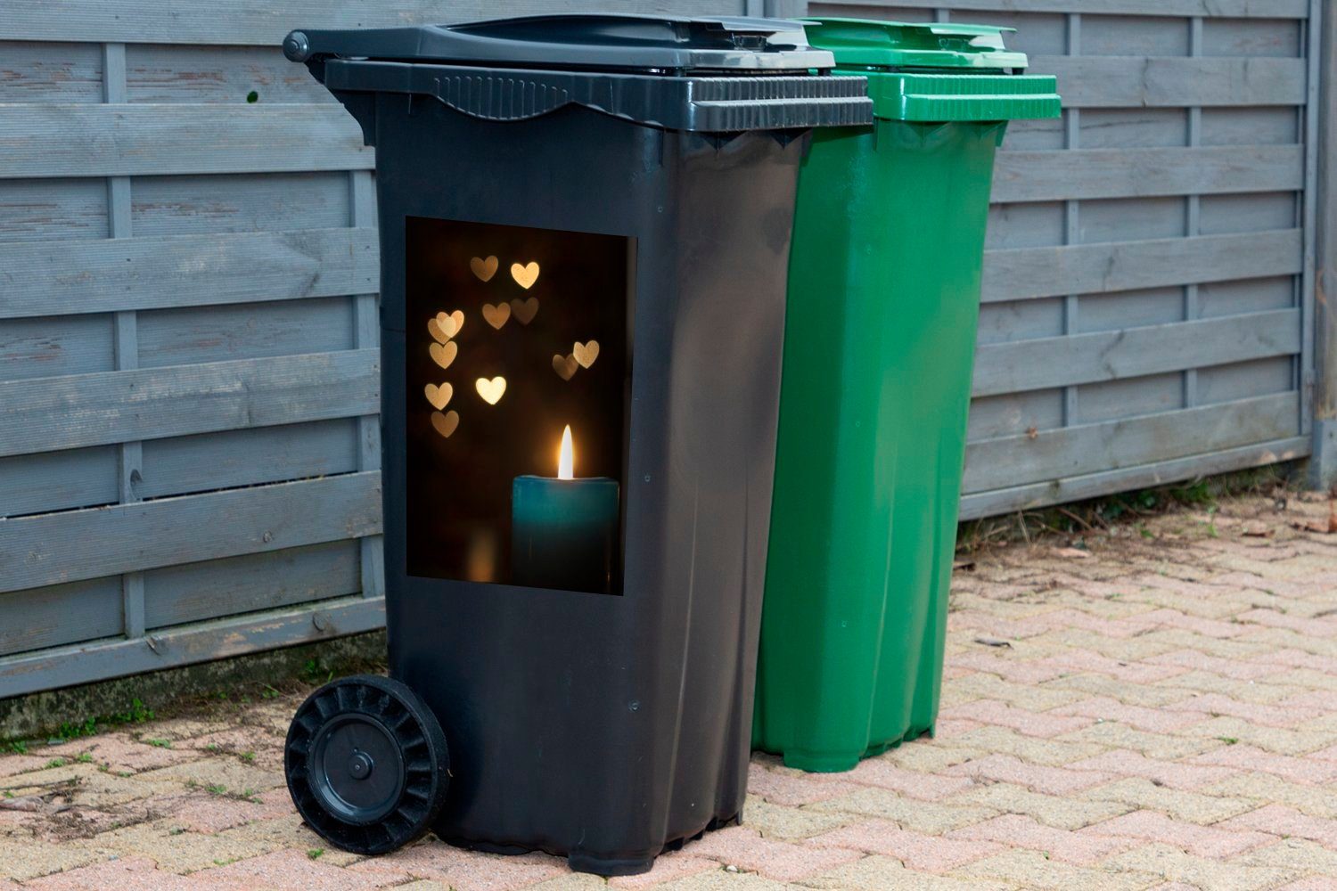 Abstrakt Licht - Abfalbehälter (1 Wandsticker Mülleimer-aufkleber, - Mülltonne, Container, - Sticker, Herz Kerze MuchoWow St),