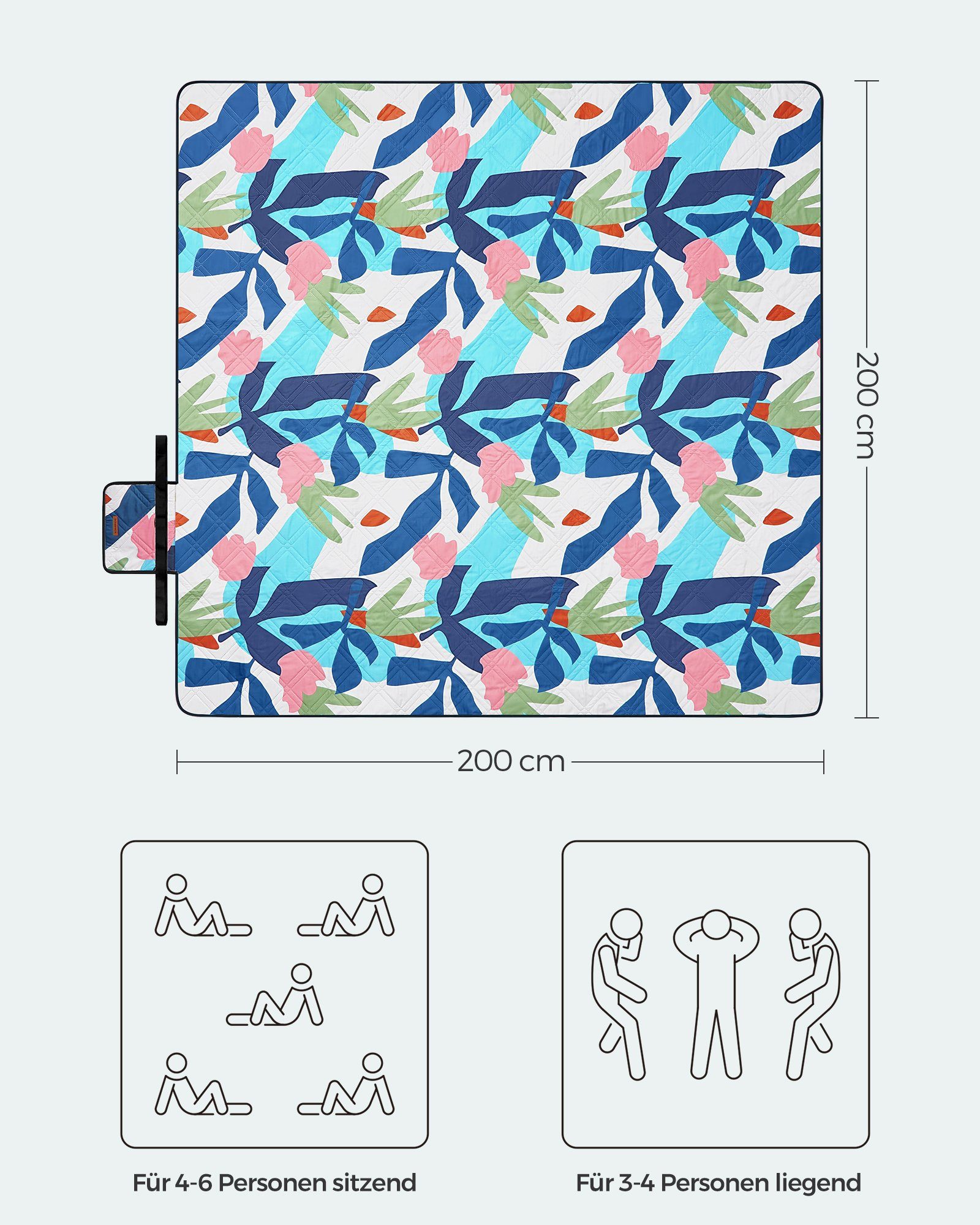 Picknickdecke 200 x 200 cm, groß, Campingdecke, für Park, Garten, Strand, SONGMICS, wasserdicht, maschinenwaschbar, faltbar, bunte Blätter