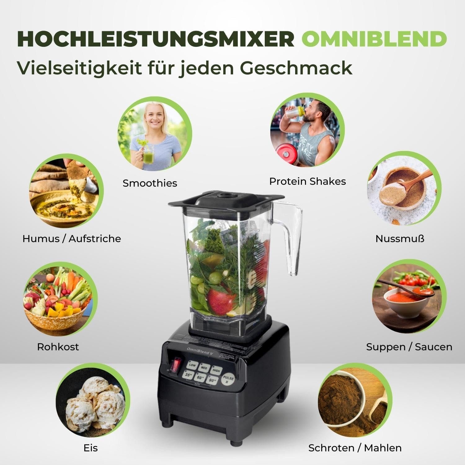 OmniBlend Standmixer JTC Omniblend V Hochleistungsmixer Standmixer Smoothiemaker 1,5Liter, 1200,00 W