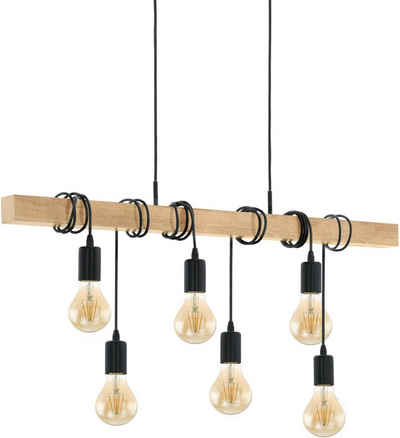 EGLO Pendelleuchte »TOWNSHEND«, schwarz, braun / L100 x H110 x B10 cm / exkl. 6 x E27 (je max. 60W) / Deckenlampe - Vintage - Retro - Design - Lampe - Pendellampe - Hängelampe - Esstischlampe - Esstisch - Wohnzimmerlampe - Holzleuchte