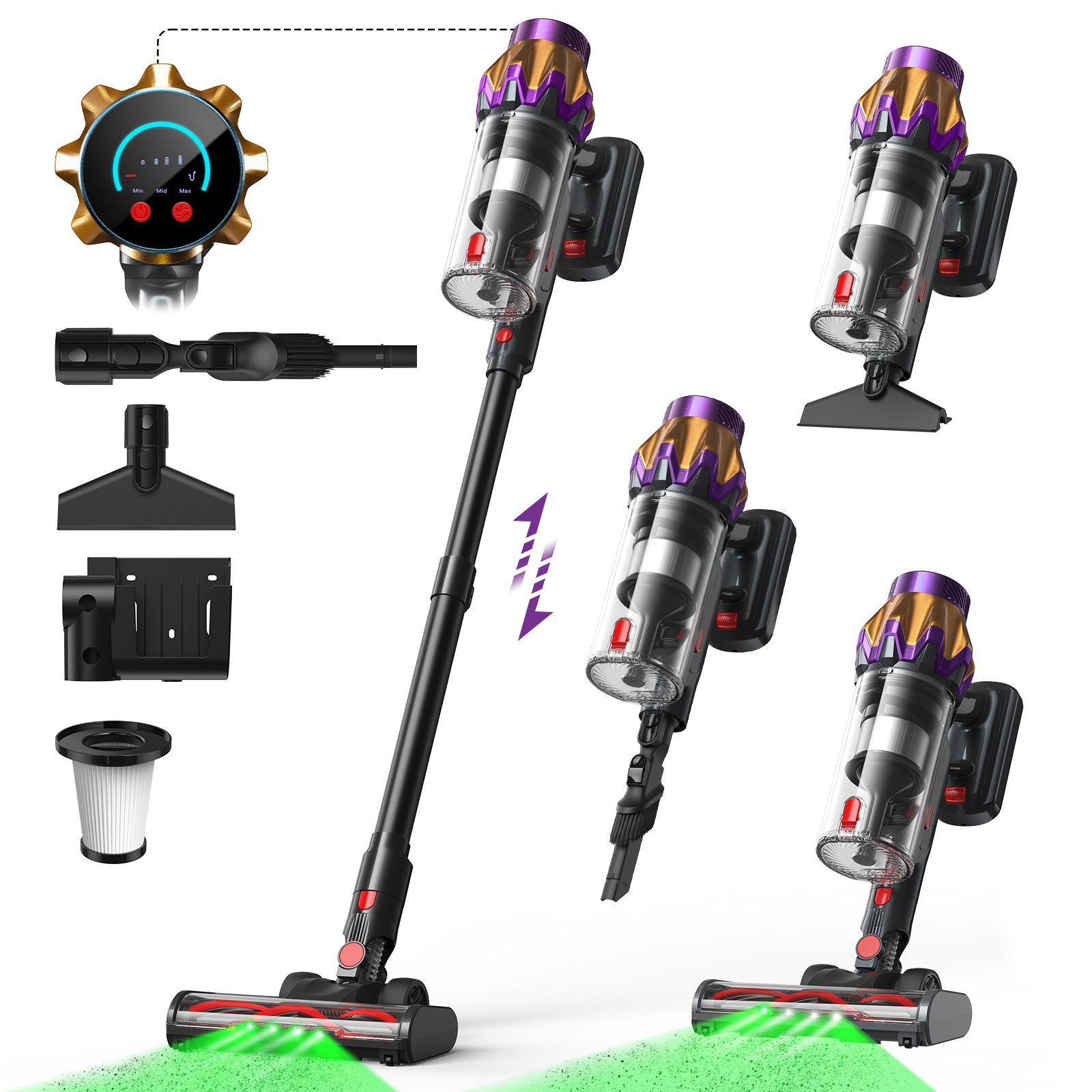 lubluelu Akku-Hand-und Stielstaubsauger P6 Kabellos Akku Staubsauger Handstaubsauger 45kPa/50Min, 450 W, beutellos, Selbststehendes Design,Staubsauger für Tierhaare,Teppich und Hartboden