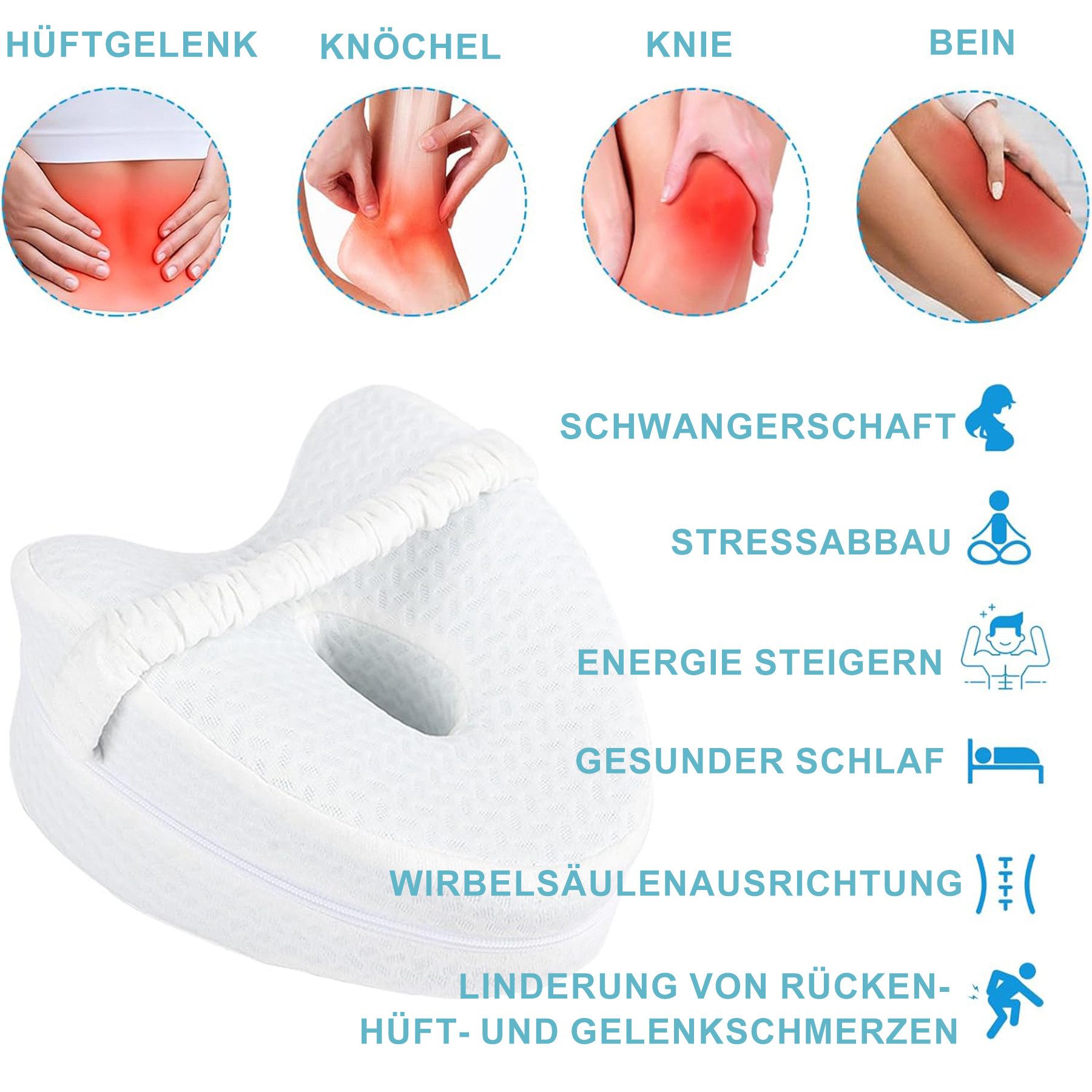 Mutig Balancekissen Kniekissen für Seitenschläfer 2 Stück,Ergonomisches Lagerungskissen, Memory-Schaum für Rücken-/Hüft-/Gelenk- und Ischiasschmerzlinderung