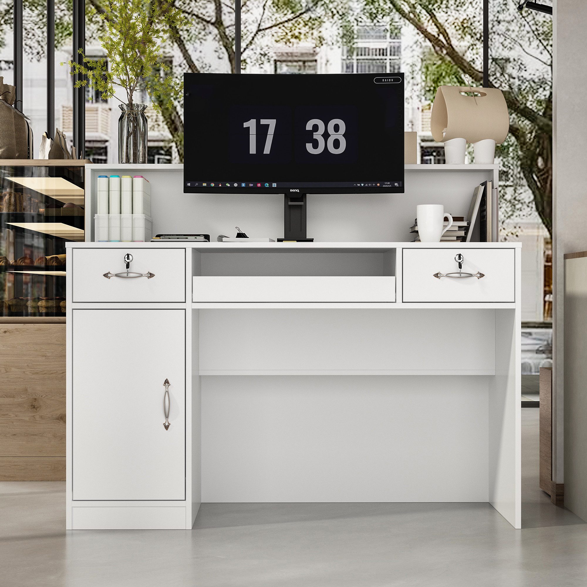 HOMSEE Empfangstheke mit 3 Schubladen & Ablageflächen, Rezeptionstheke, 120 günstig online kaufen