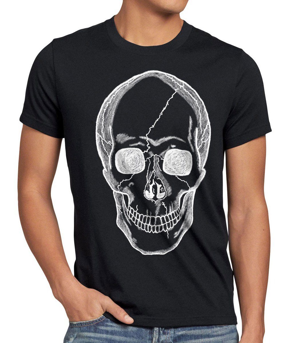 style3 Print-Shirt Herren T-Shirt Skull Totenkopf Harley Rocker Punk Tattoo gothic knochen biker us schwarz