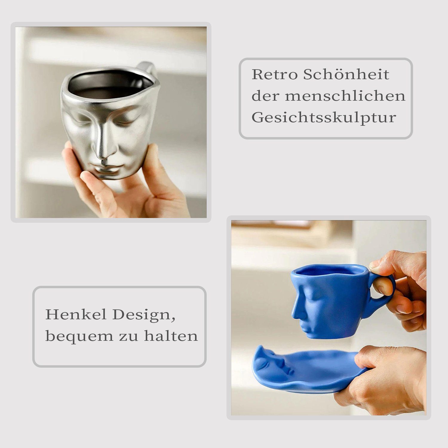 Keramik & Personen Silber Kaffeetasse Kaffeeservice 1 Set, Gesichtskuss MAGICSHE Untertasse