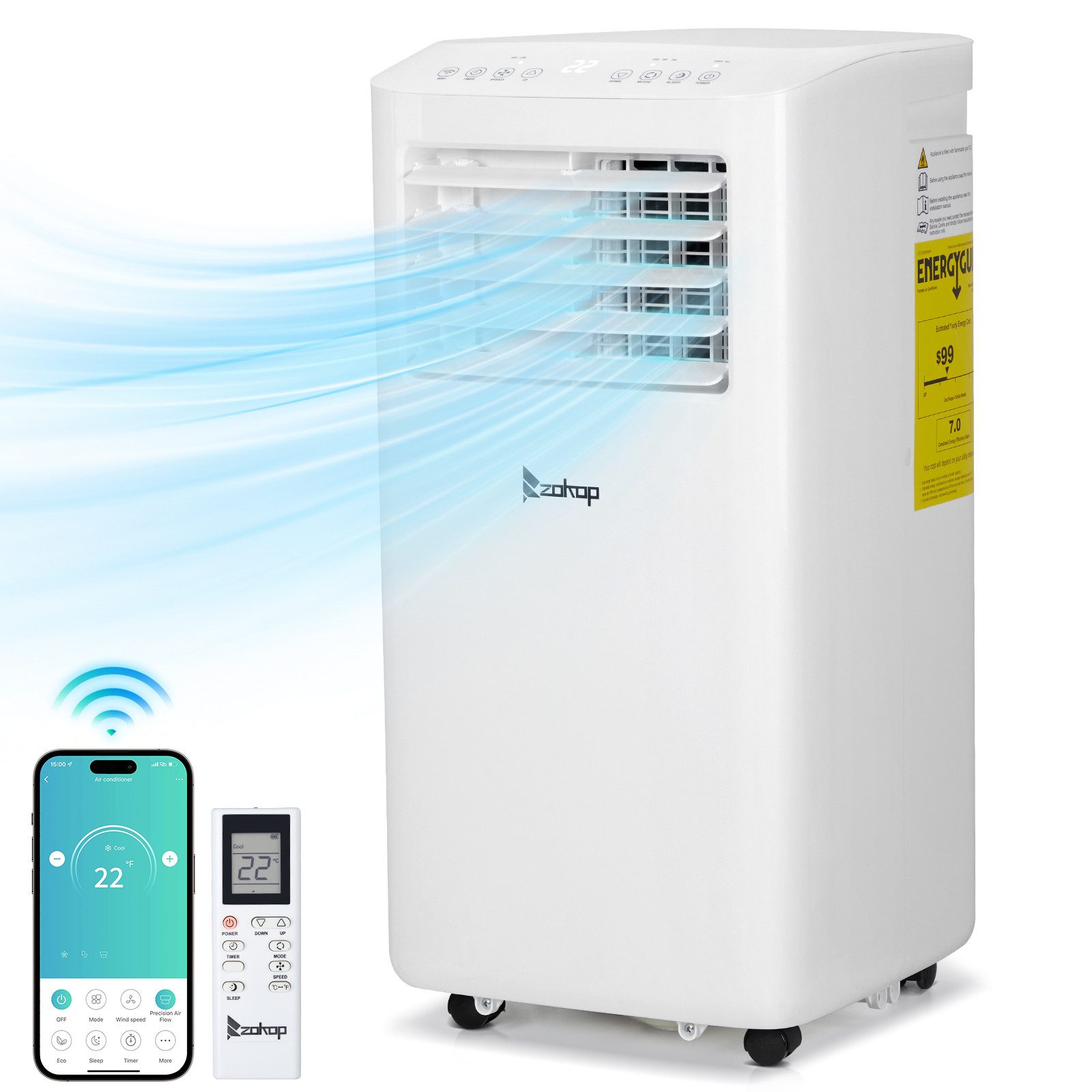 LALAHO Klimagerät Mobiles Klimagerät 10000 BTU/h, mit Abluftschlauch mit WIFI