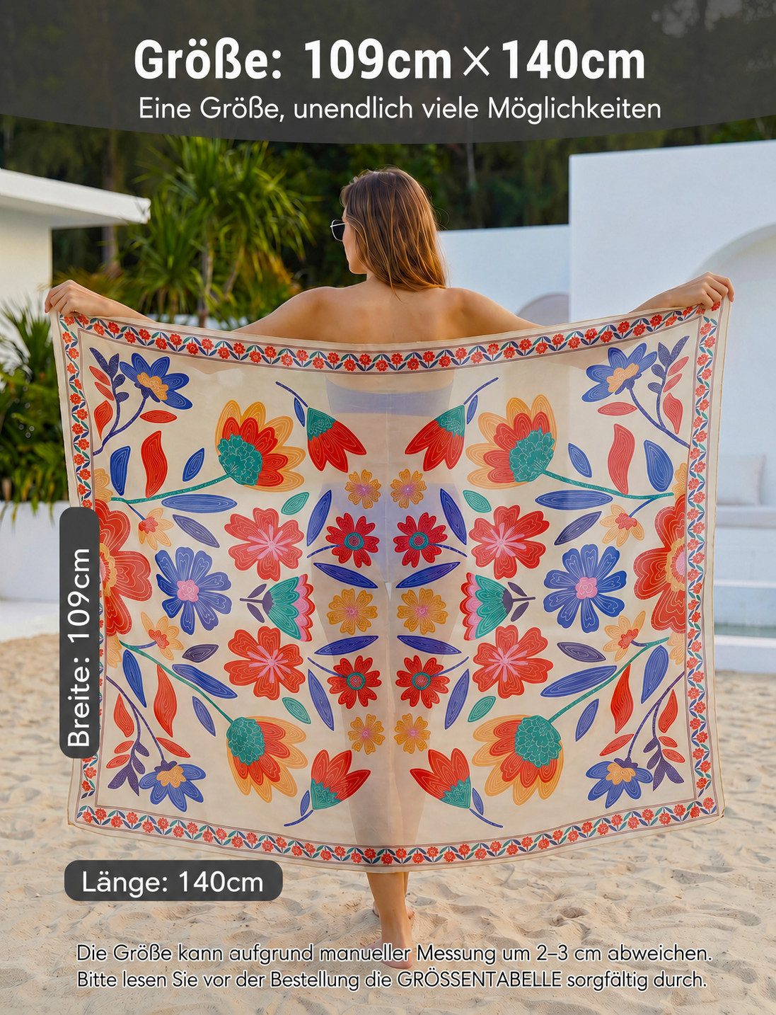 nsihing Pareo Strandtuch Damen Pareo, Transparent mit Blumenmuster