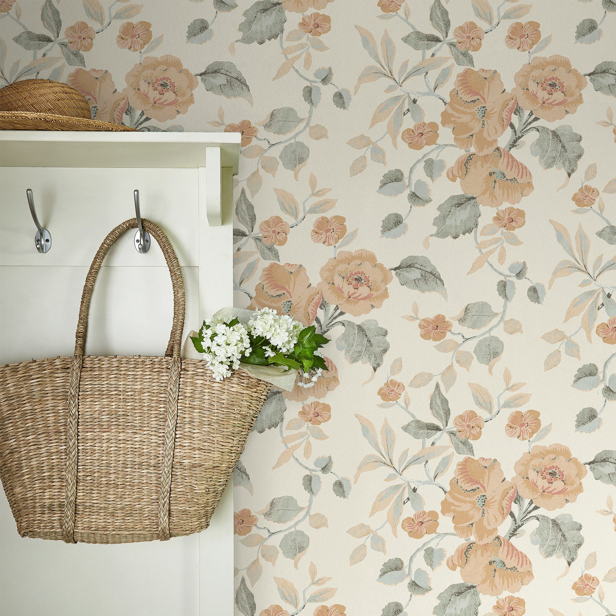 LAURA ASHLEY Vliestapete Alyworth Trail Apricot, glatt, geblümt, (1 St), 10mx52cm (ca. 5m2)