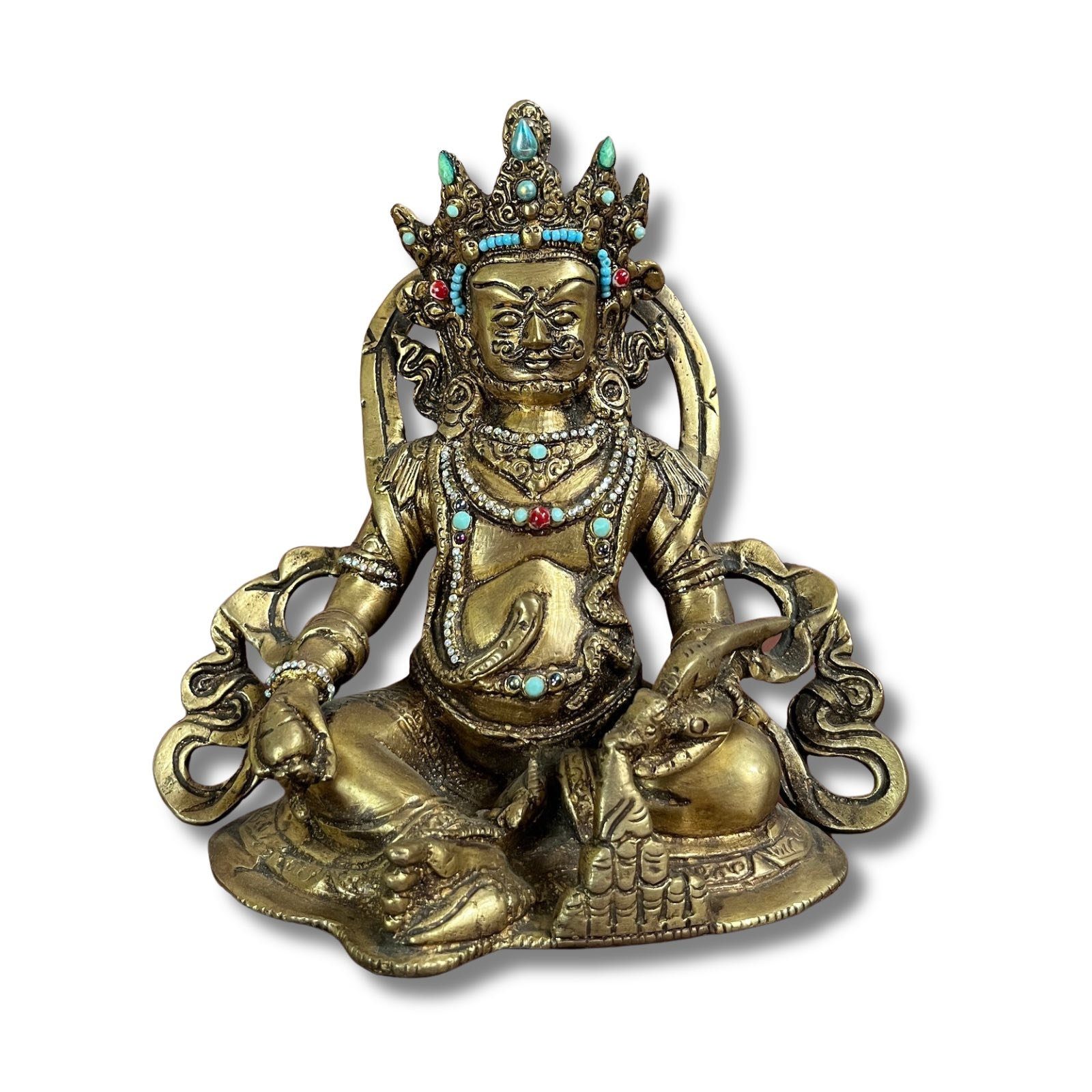 Asien LifeStyle Buddhafigur Kubera Figur Messing Indien Skulptur