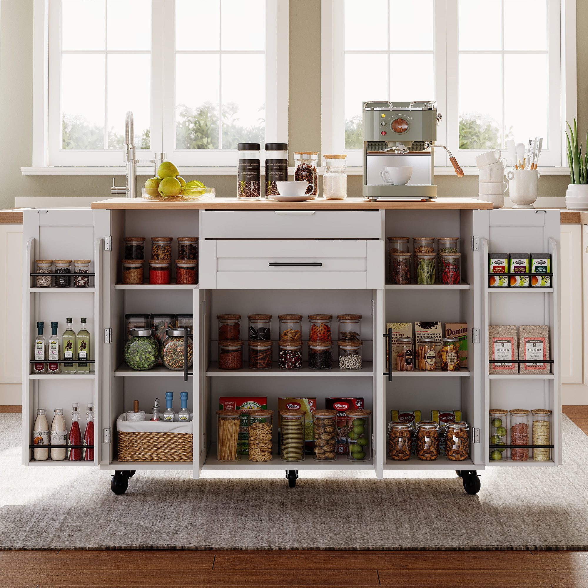 Flieks Küchenwagen mit erweiterbarer Arbeitsplatte, Rollen und verstellbare günstig online kaufen