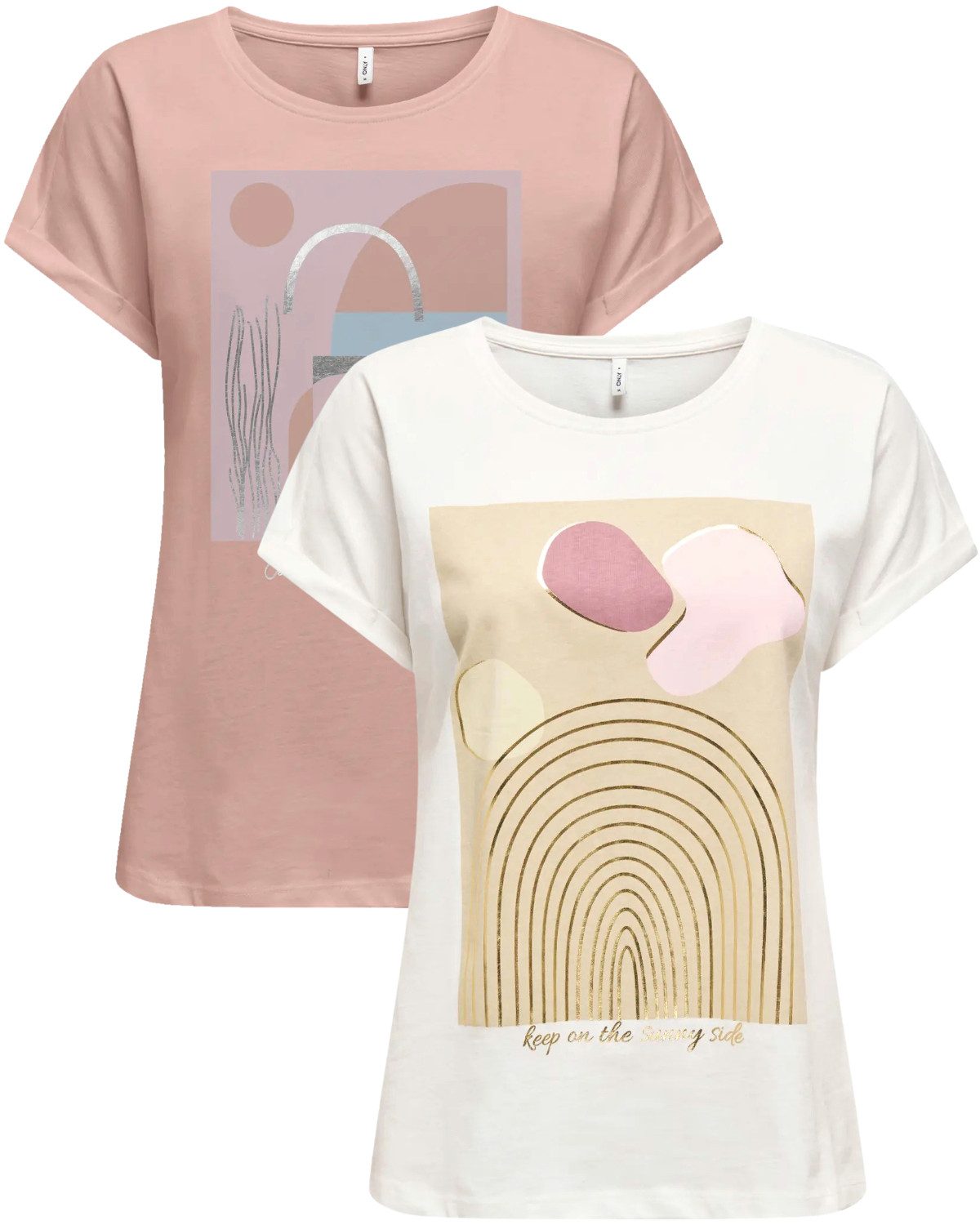ONLY T-Shirt (Spar Set) Sommershirt mit Printaufdruck im Doppelpack günstig online kaufen