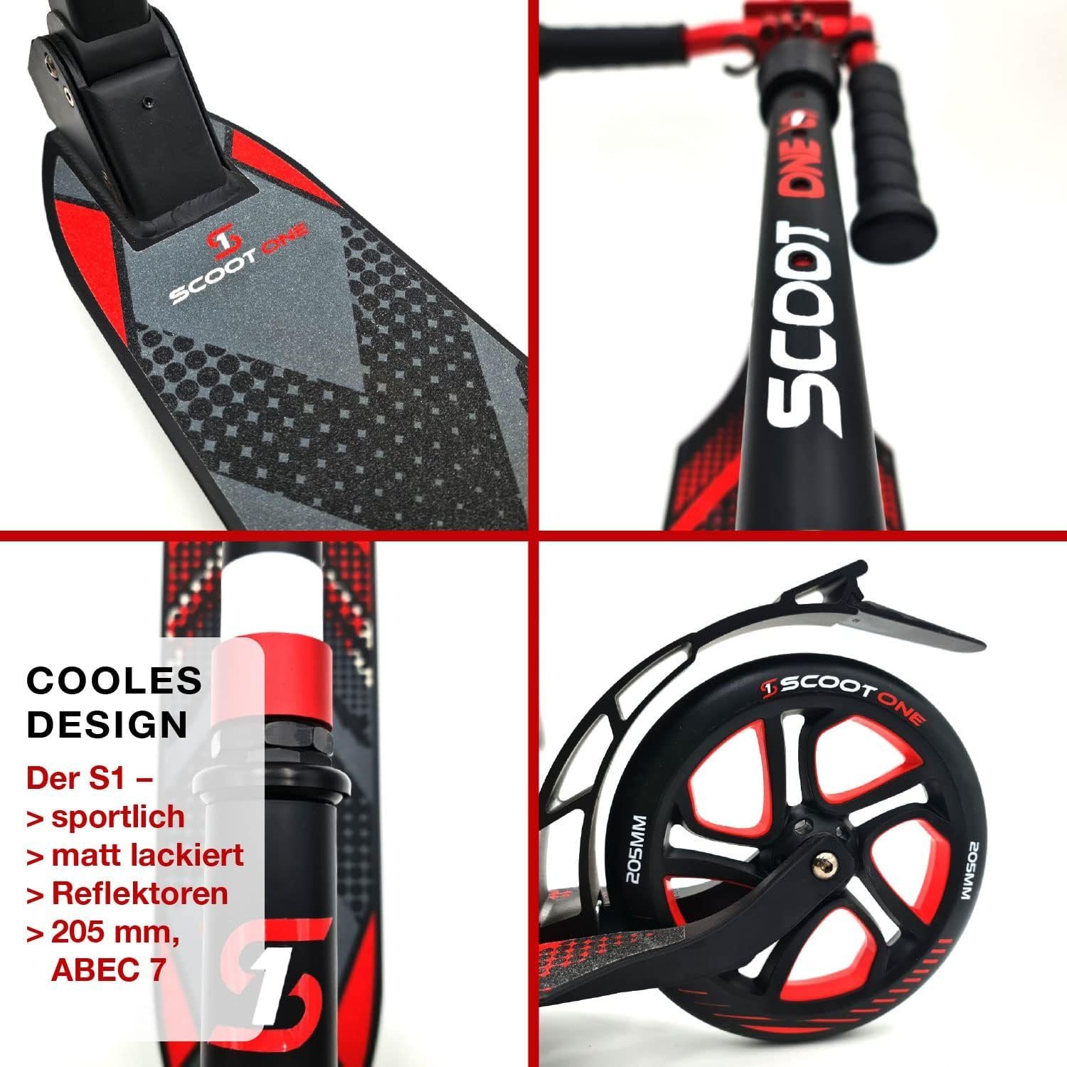 Scoot One Cityroller Höhenverstellbarer Tretroller S1, Kickroller 205mm – Aluminium Roller, klappbar