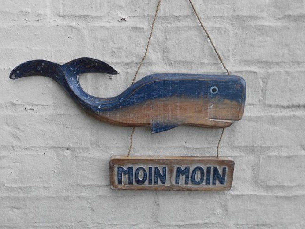 Deko-Impression Wanddekoobjekt Wal „Moin Moin“, maritime Wanddekoration, Holz massiv, 40 cm (1 St)