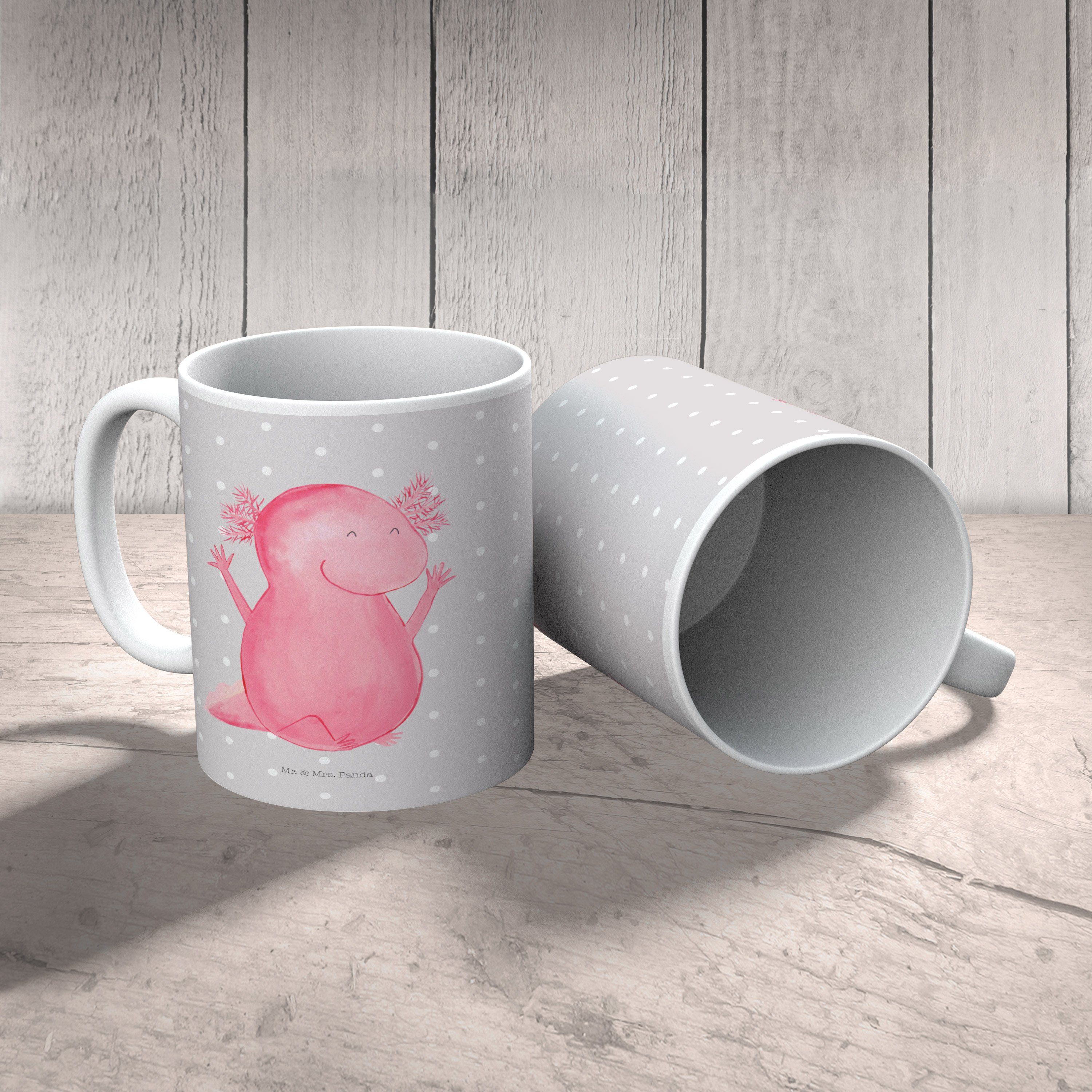Mr. & Mrs. Panda Hurra - Tasse Grau - Keramik Geschenk, Kaffeetasse, Pastell Axolotl Porzellantasse
