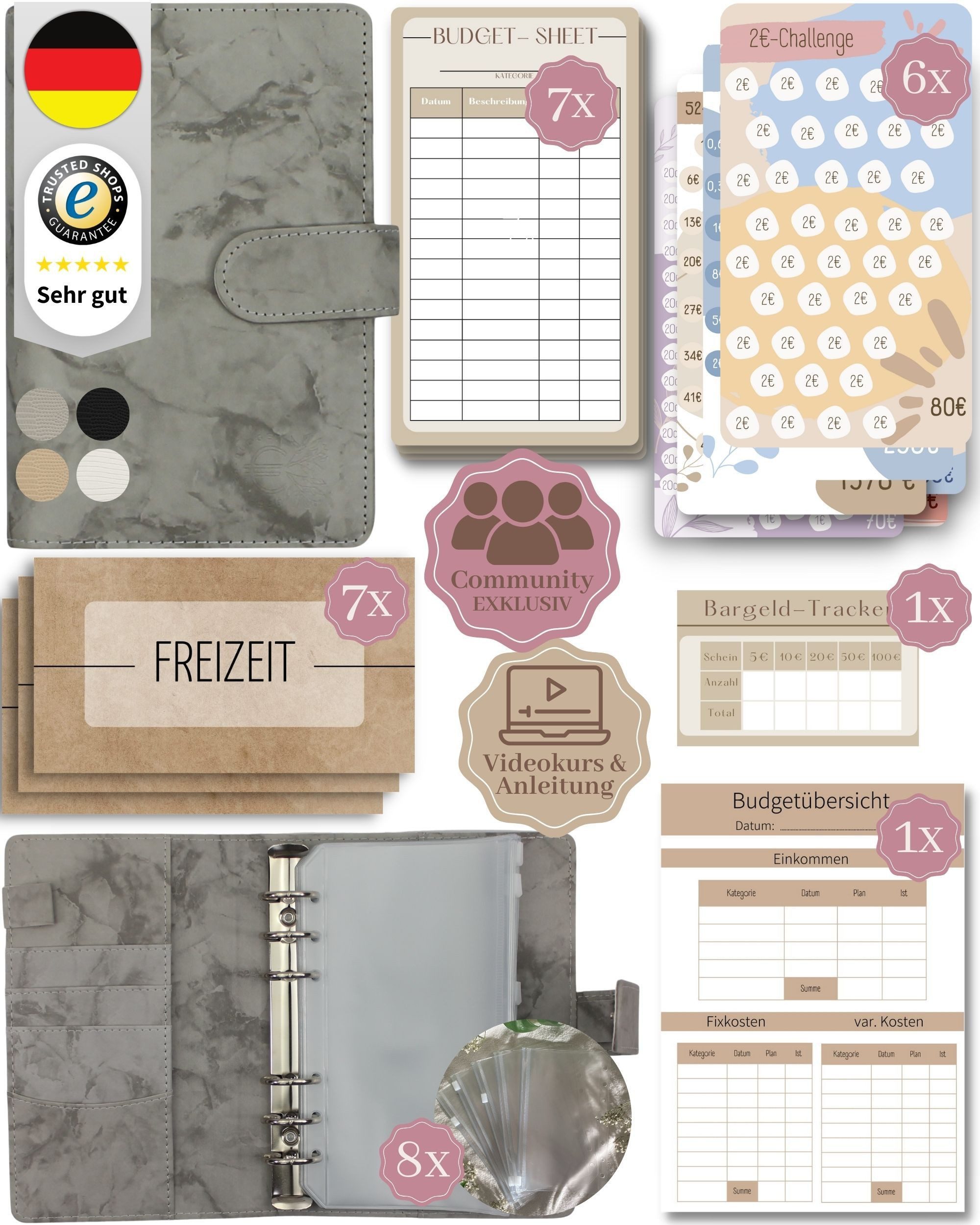 BeginnerBudget Ringbuchmappe Budgetplaner Starter-Set Sparbuch zum Geld Sparen + Spar-Challenges, Sparen mit Umschlagmethode + Anleitung - Ringbuch - Binder A6