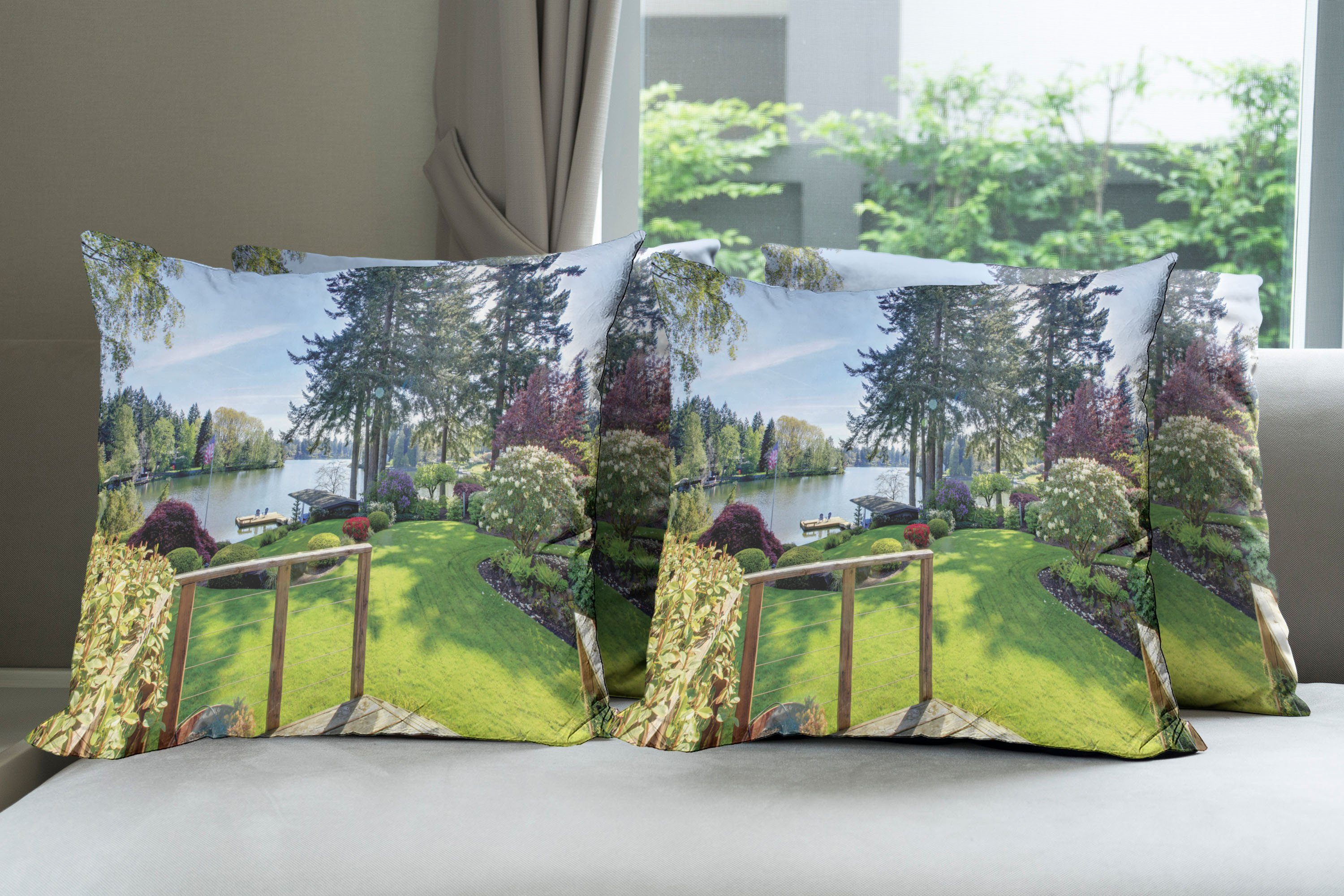 Accent Natur Hinterhof-Garten-Frühling Digitaldruck, (4 Doppelseitiger Kissenbezüge Stück), Abakuhaus Modern