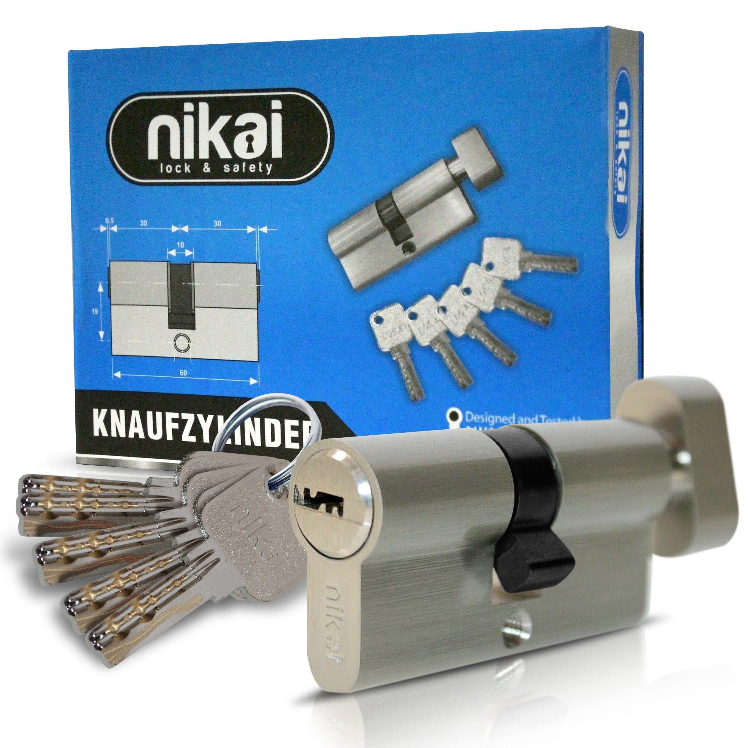 Oramics Einsteckschloss 6-Stiftiger Knaufzylinder Türzylinder 30/30 - 60 mm 5 Schlüssel »Knaufzylinder«, Schließzylinder mit 2 Montageschrauben (80 und 50 mm), 8-tlg., Türschloss mit 2x 6 Sperrstiften, ideales Türschloss für Innen- und Außentüren