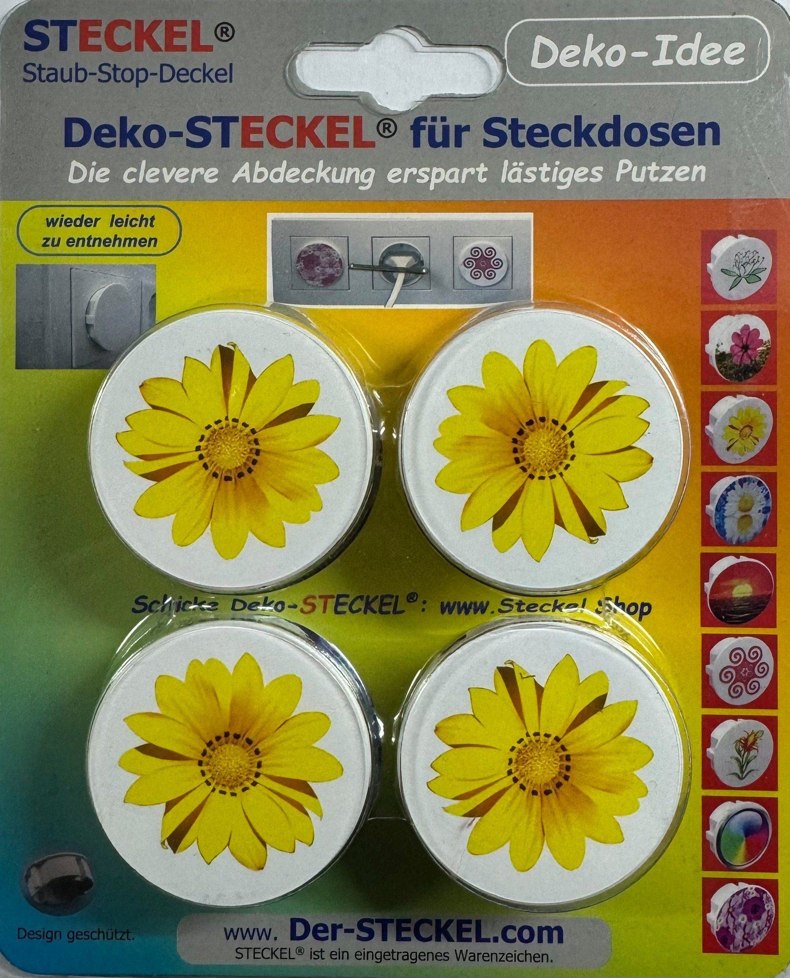 schicke - DEKO-STECKEL® Abdeckung Steckdosen 4 Wanddekoobjekt DS-403 gelb STECKEL Blume Stück